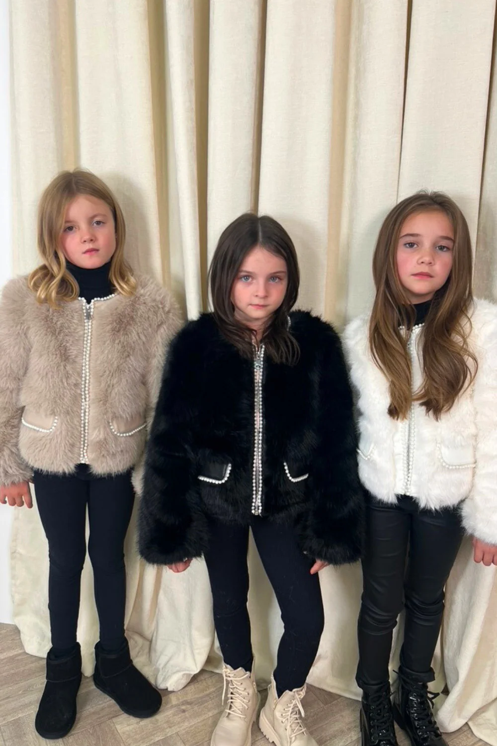 Mini Charlotte white pearl trim faux fur coat - Image 2