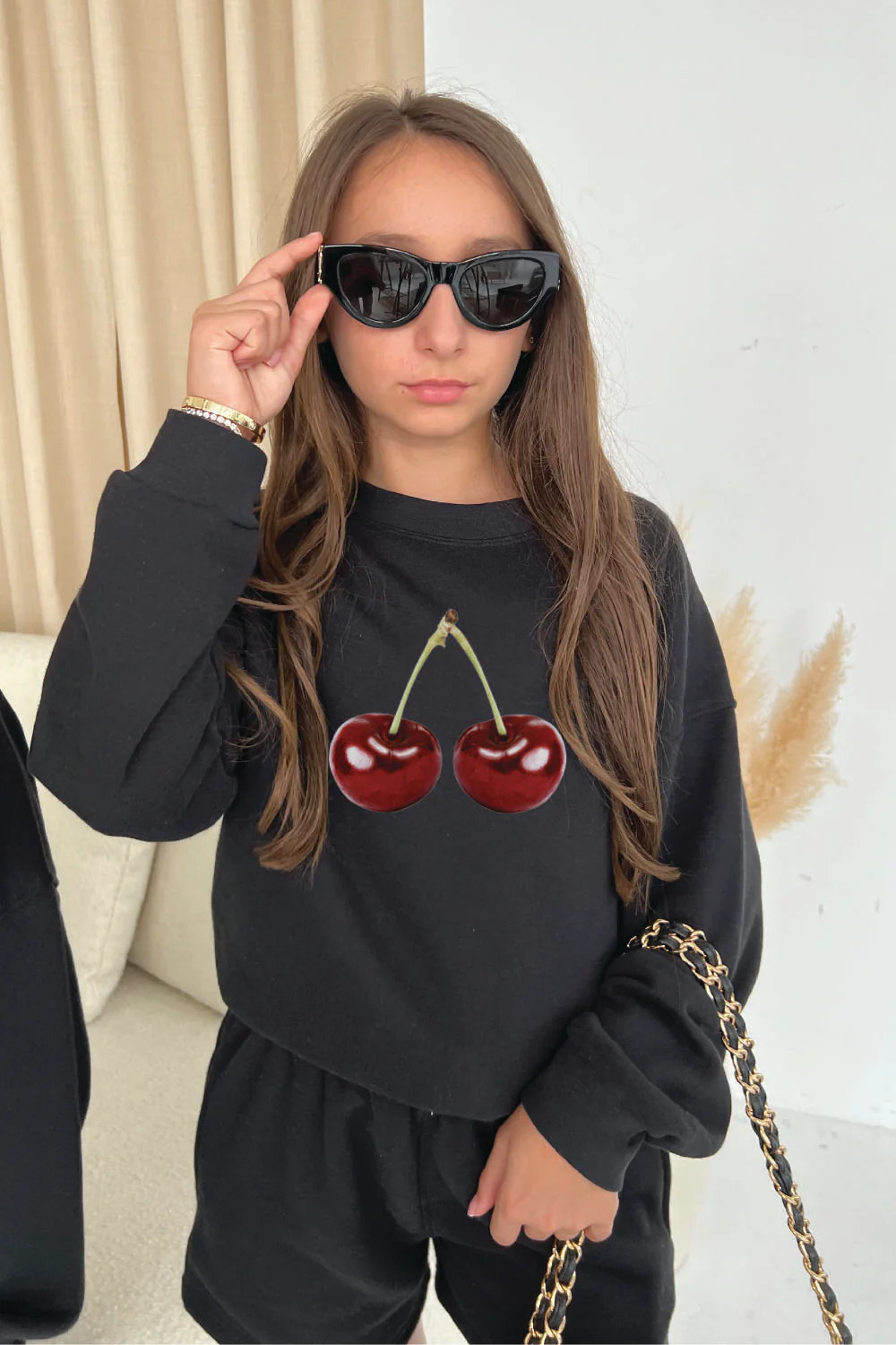 Mini cherry black printed sweater shorts loungewear - Image 2