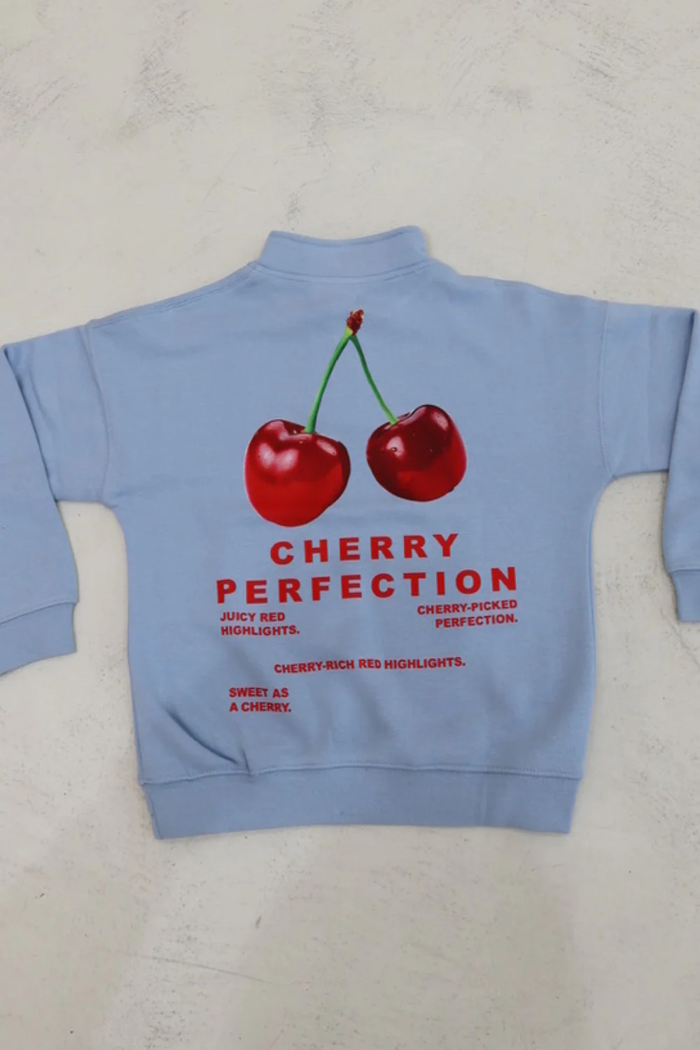 Mini cherry perfection baby blue printed 3/4 zip sweater - Image 3