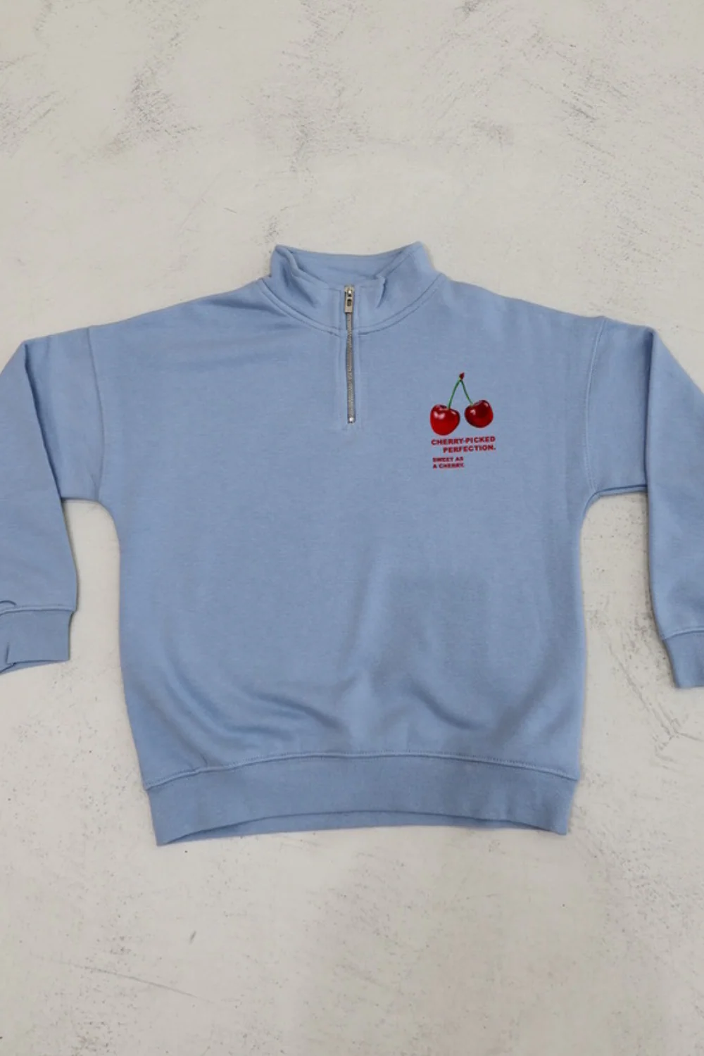 Mini cherry perfection baby blue printed 3/4 zip sweater - Image 4