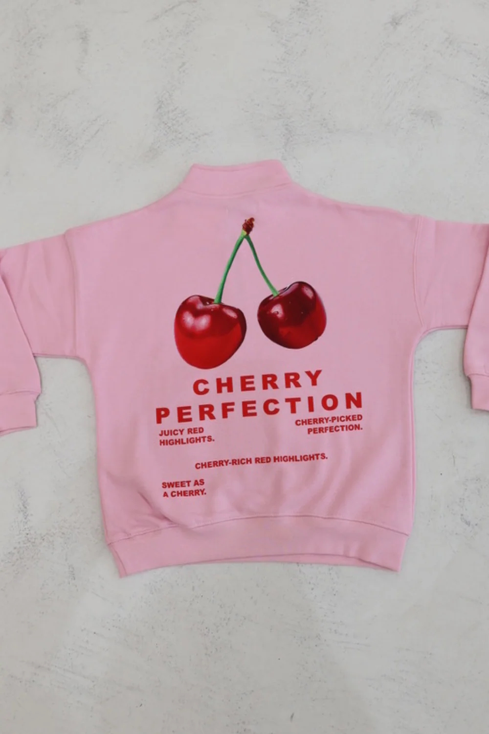Mini cherry perfection baby pink printed 3/4 zip sweater - Image 2