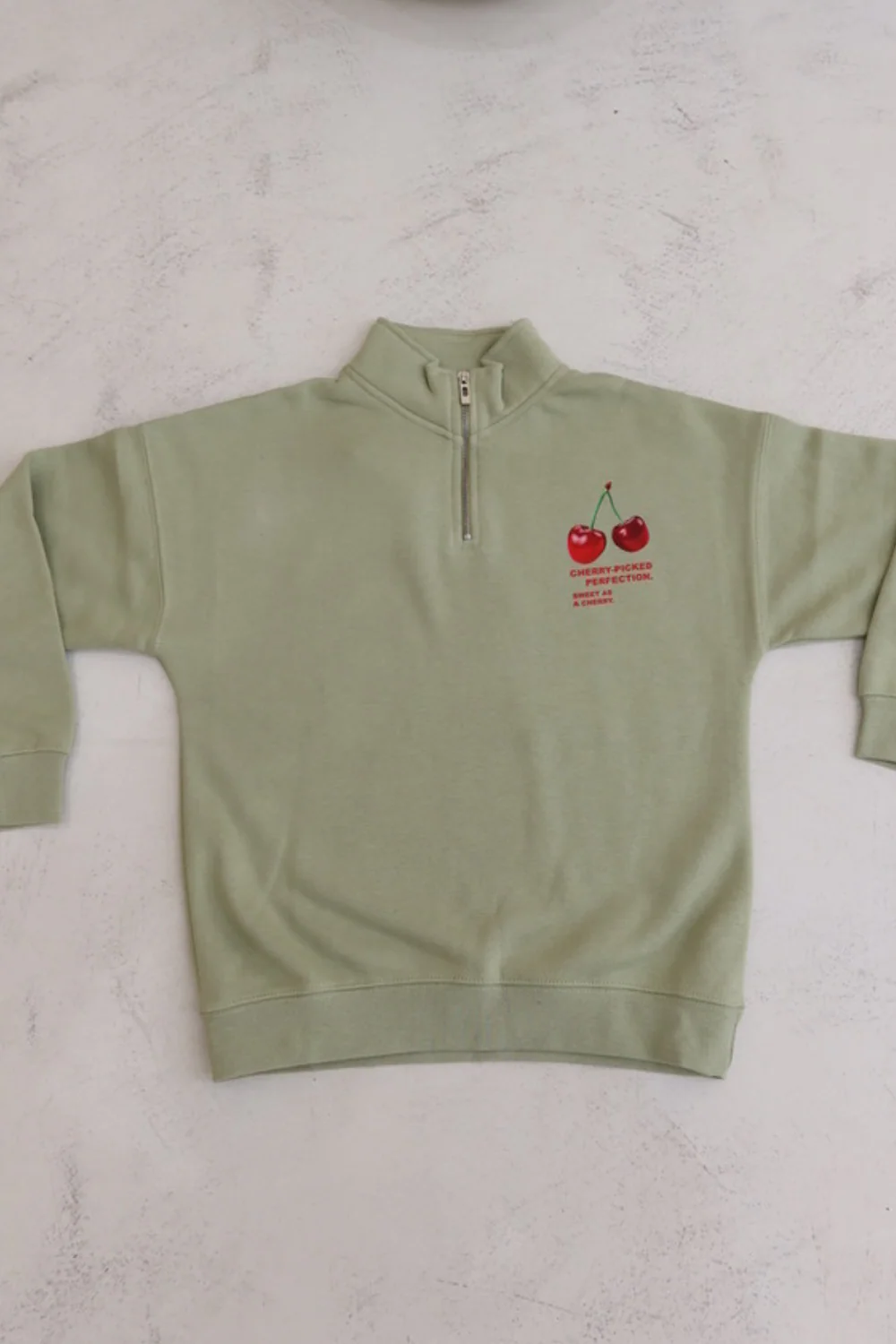 Mini cherry perfection sage printed 3/4 zip sweater - Image 2