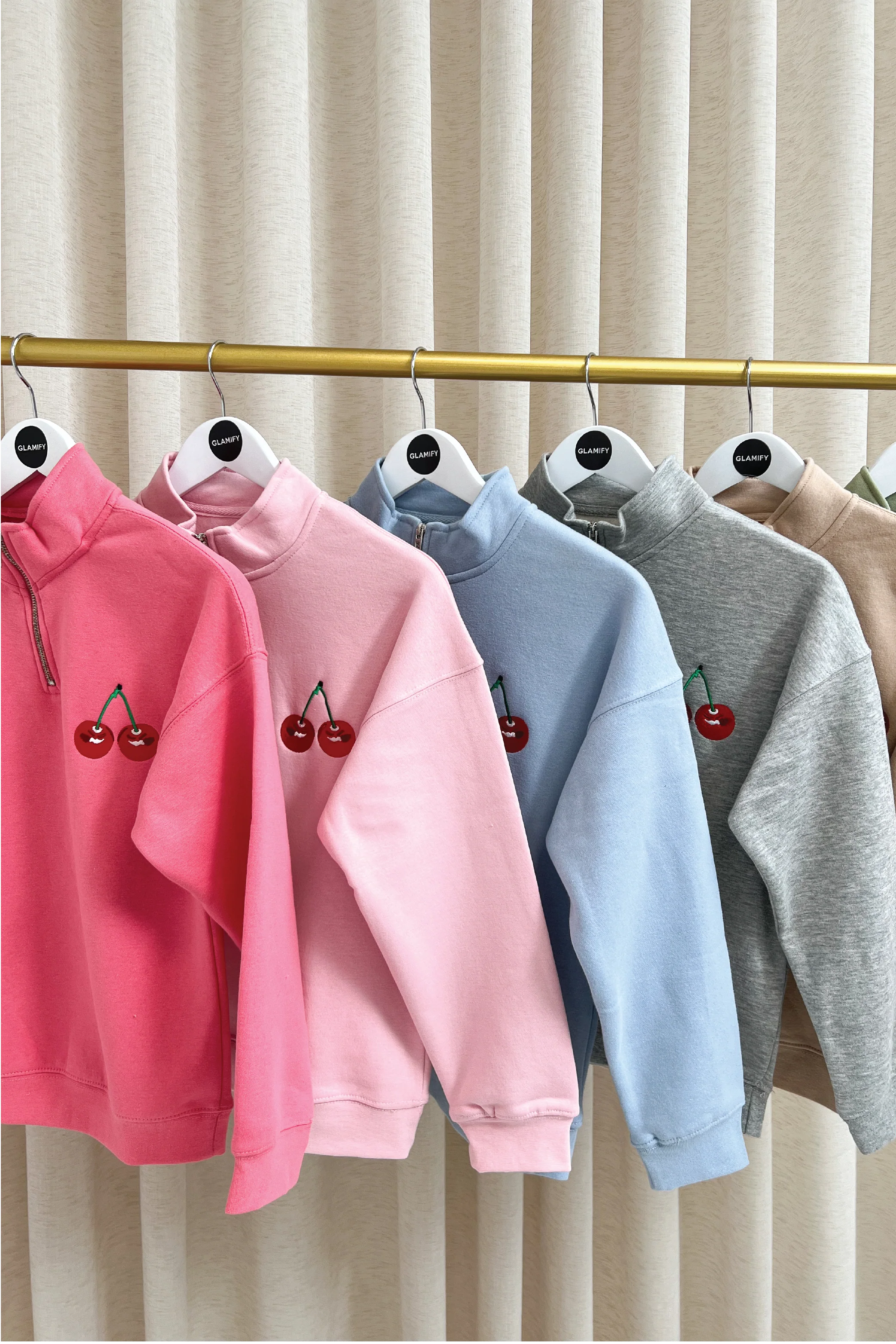 Mini cherry pink lemonade embroidered 3/4 zip sweater - Image 2
