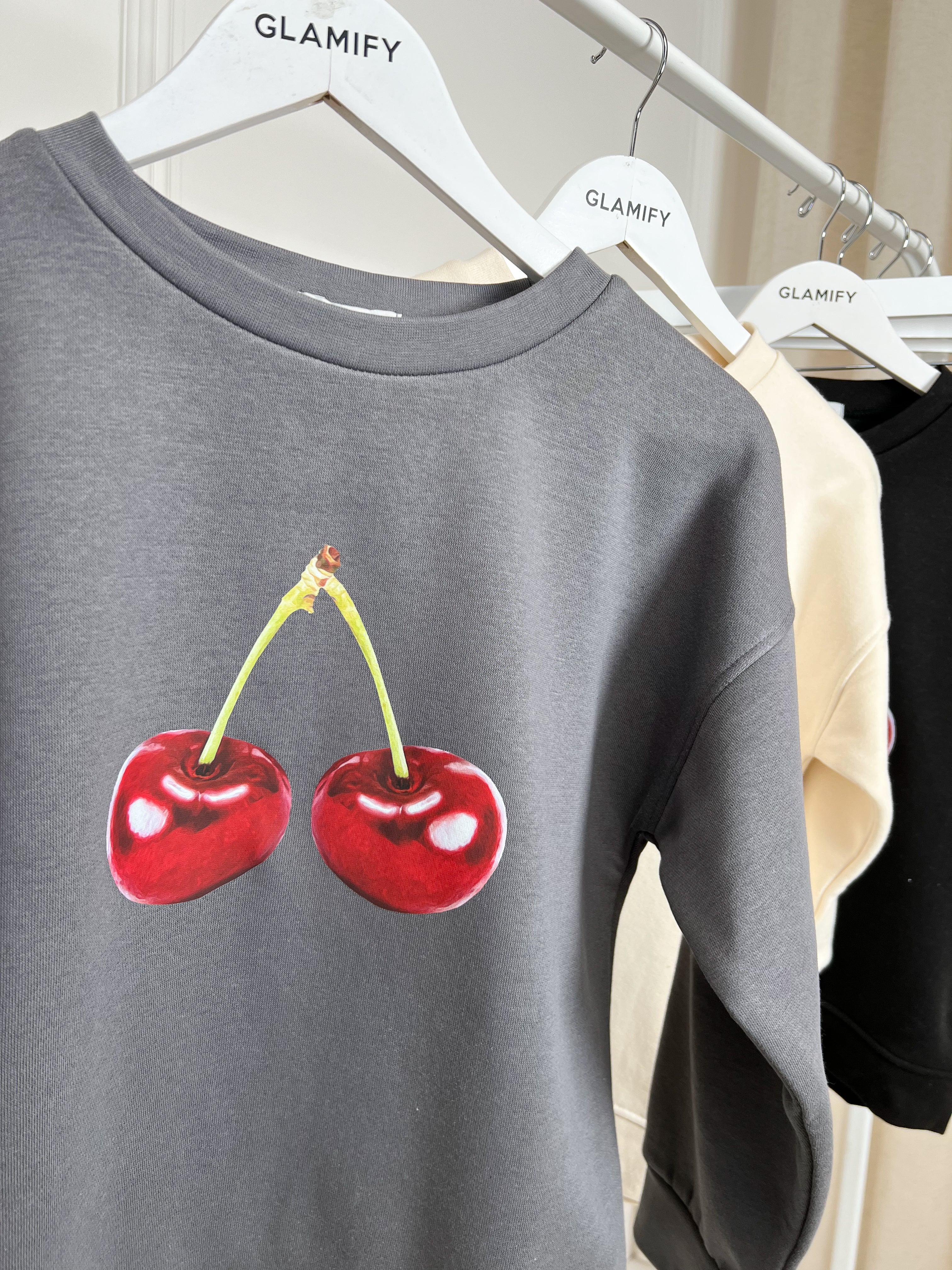 Mini cherry steel grey printed sweater shorts loungewear - Image 2