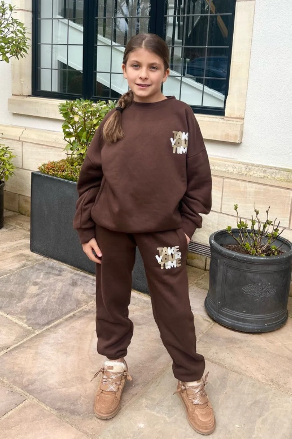 Mini chocolate take your time printed oversized sweater loungewear set