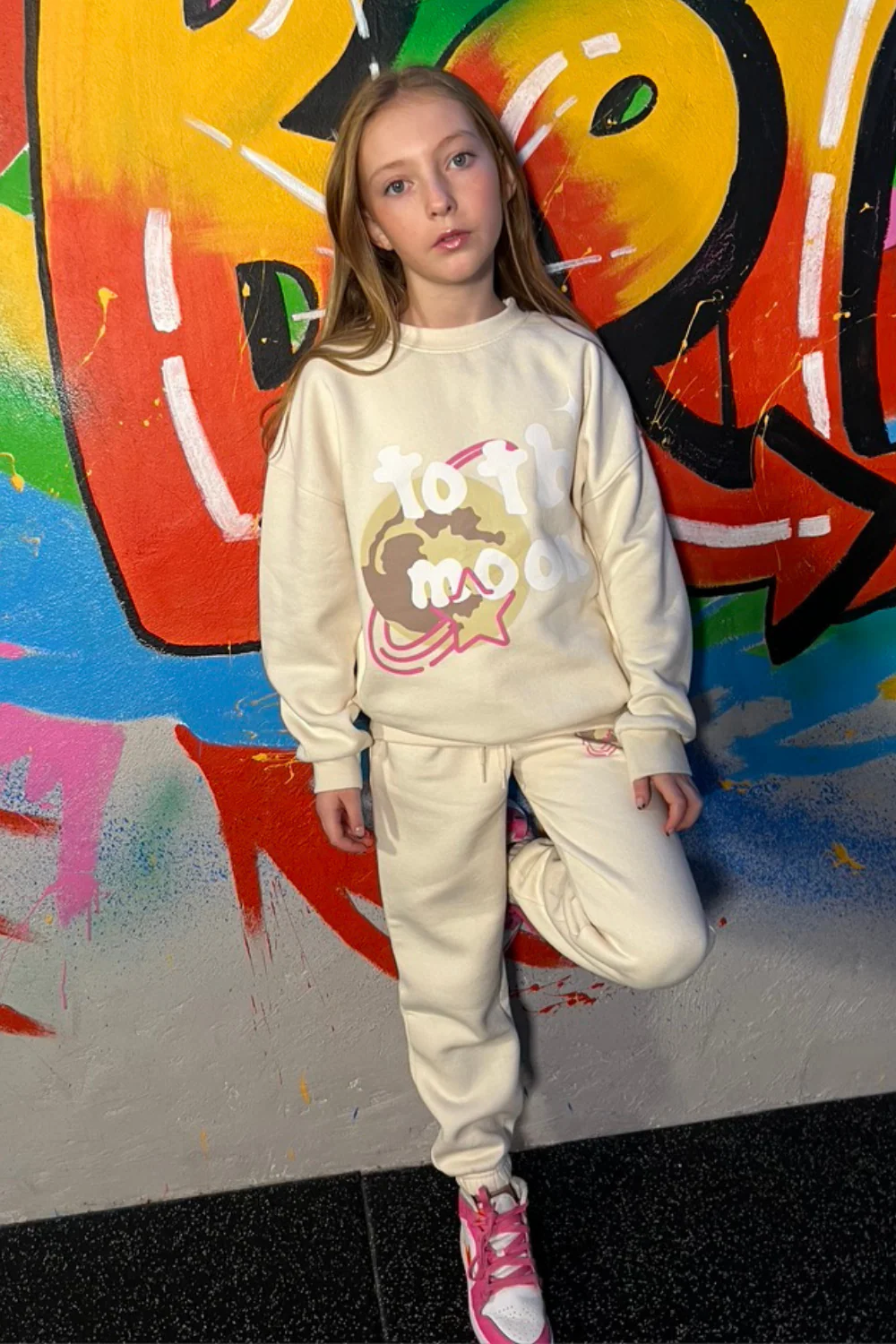 Mini ecru light to the moon printed sweater jogger loungewear - Image 4