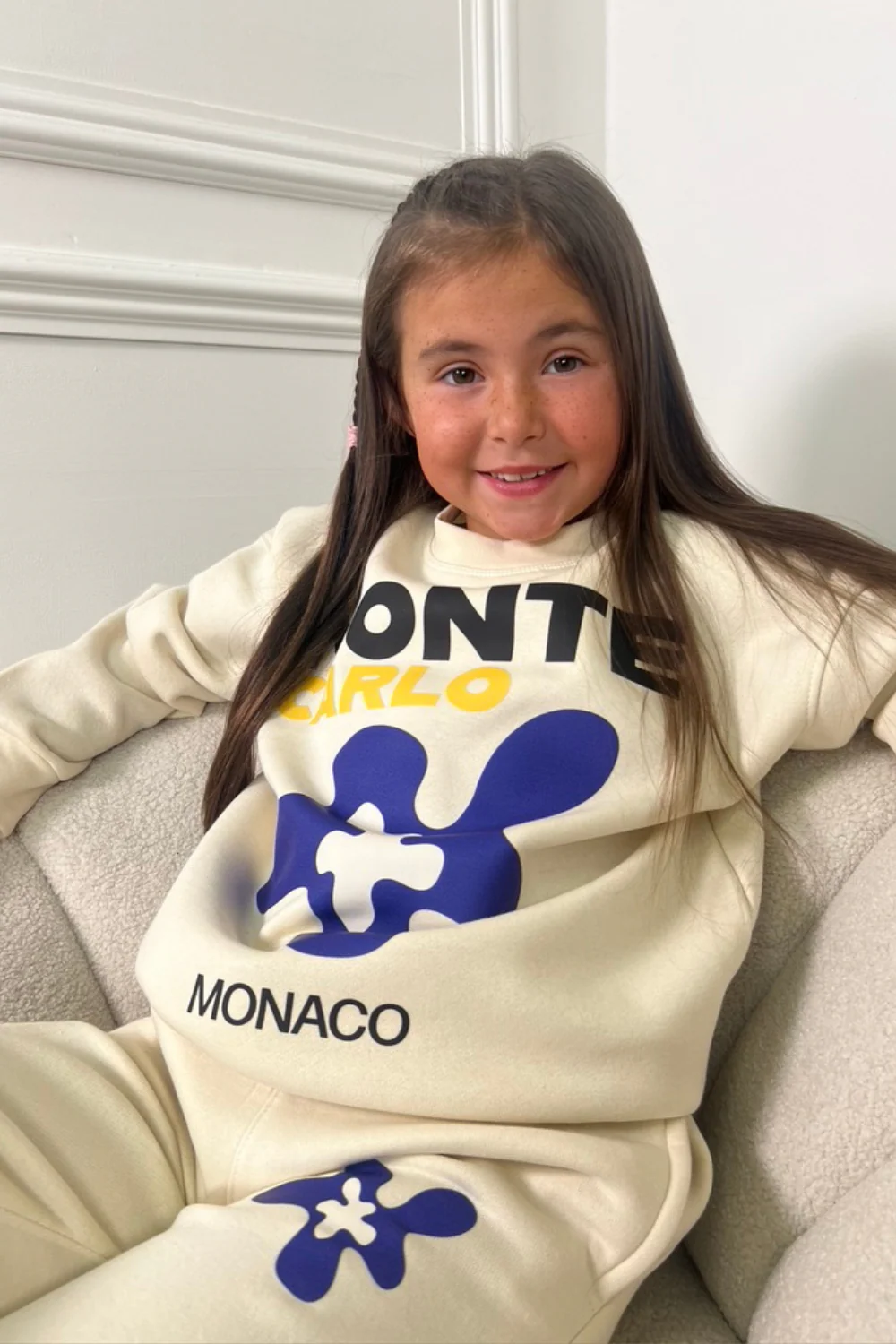 Mini ecru Monte Carlo printed sweater jogger loungewear