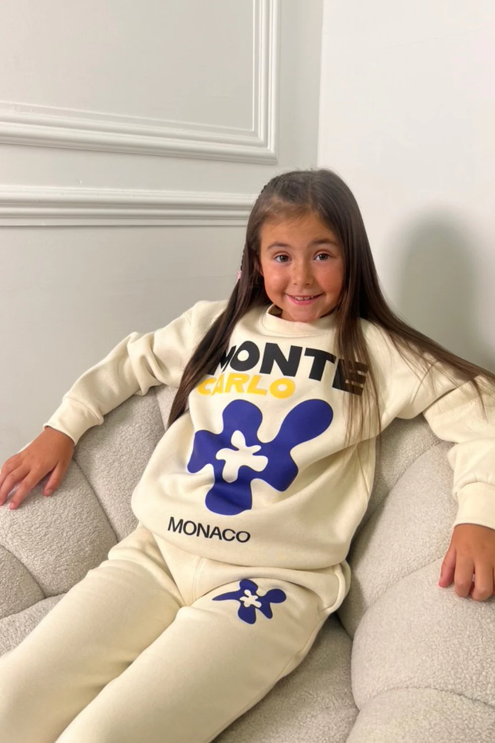Mini ecru Monte Carlo printed sweater jogger loungewear - Image 2