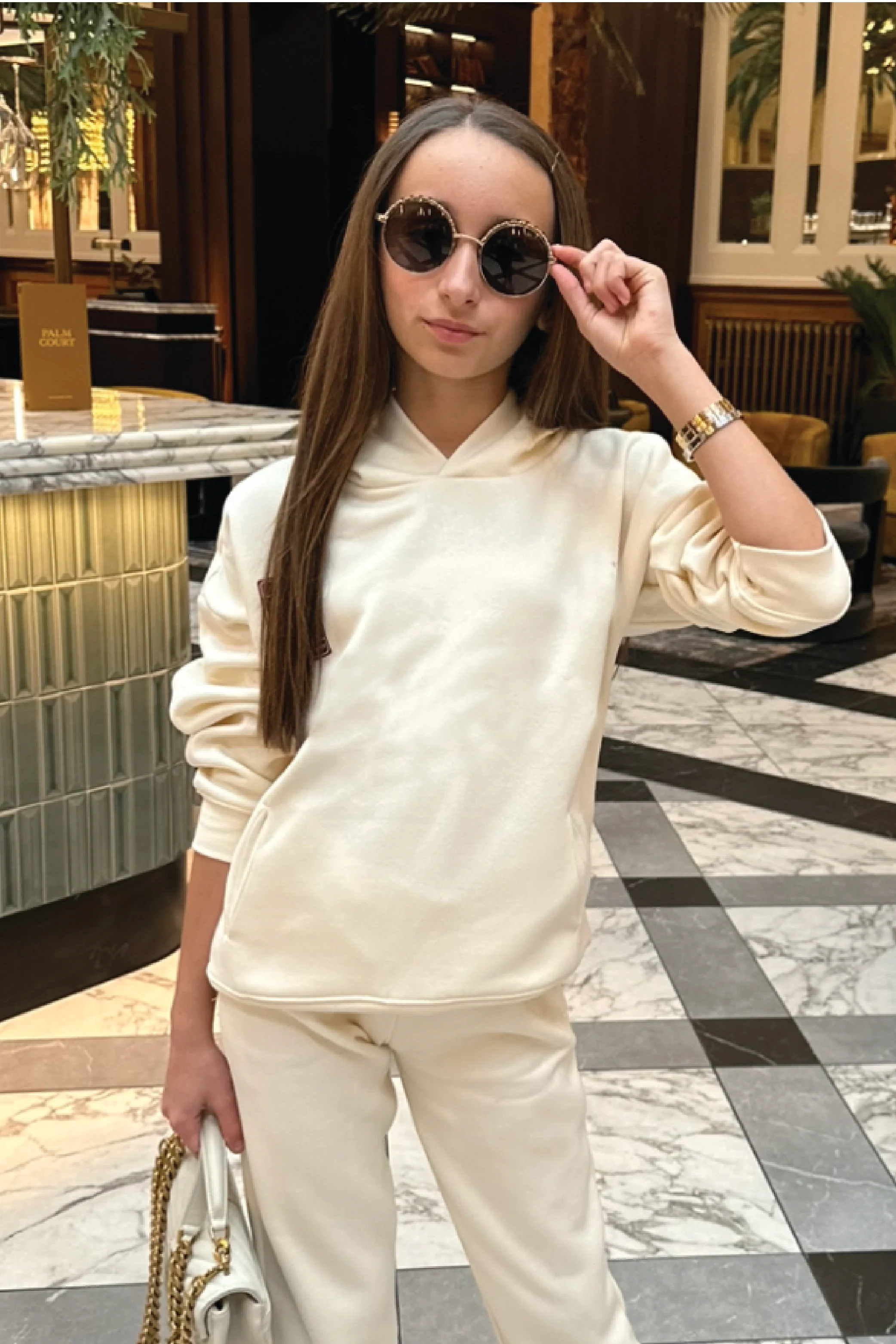 Mini ecru premium essential hoodie - Image 2