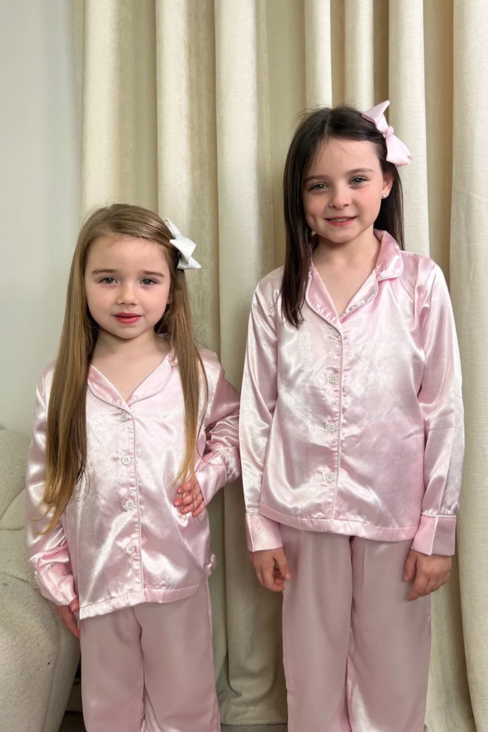 Mini Casey Baby Pink Satin Pyjamas - Image 2