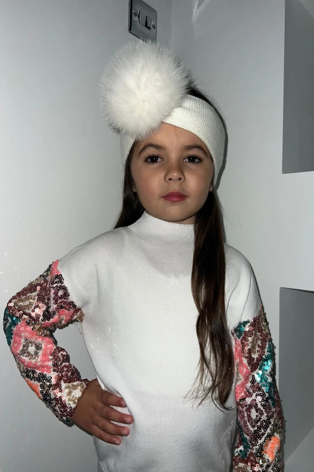 Mini Eleanor white sequin knit sweater