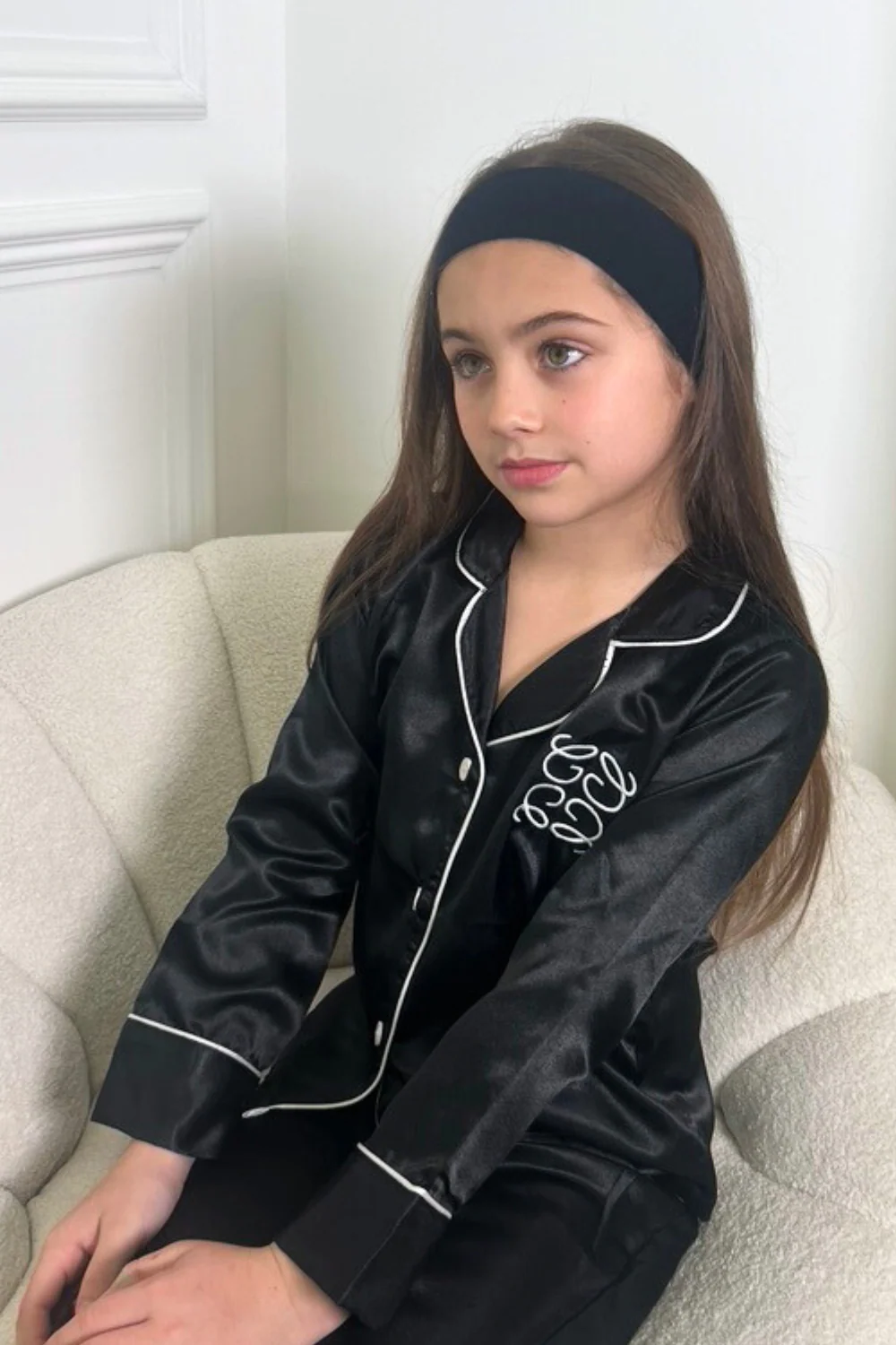 Mini Gege Black Satin embroidered Pyjamas