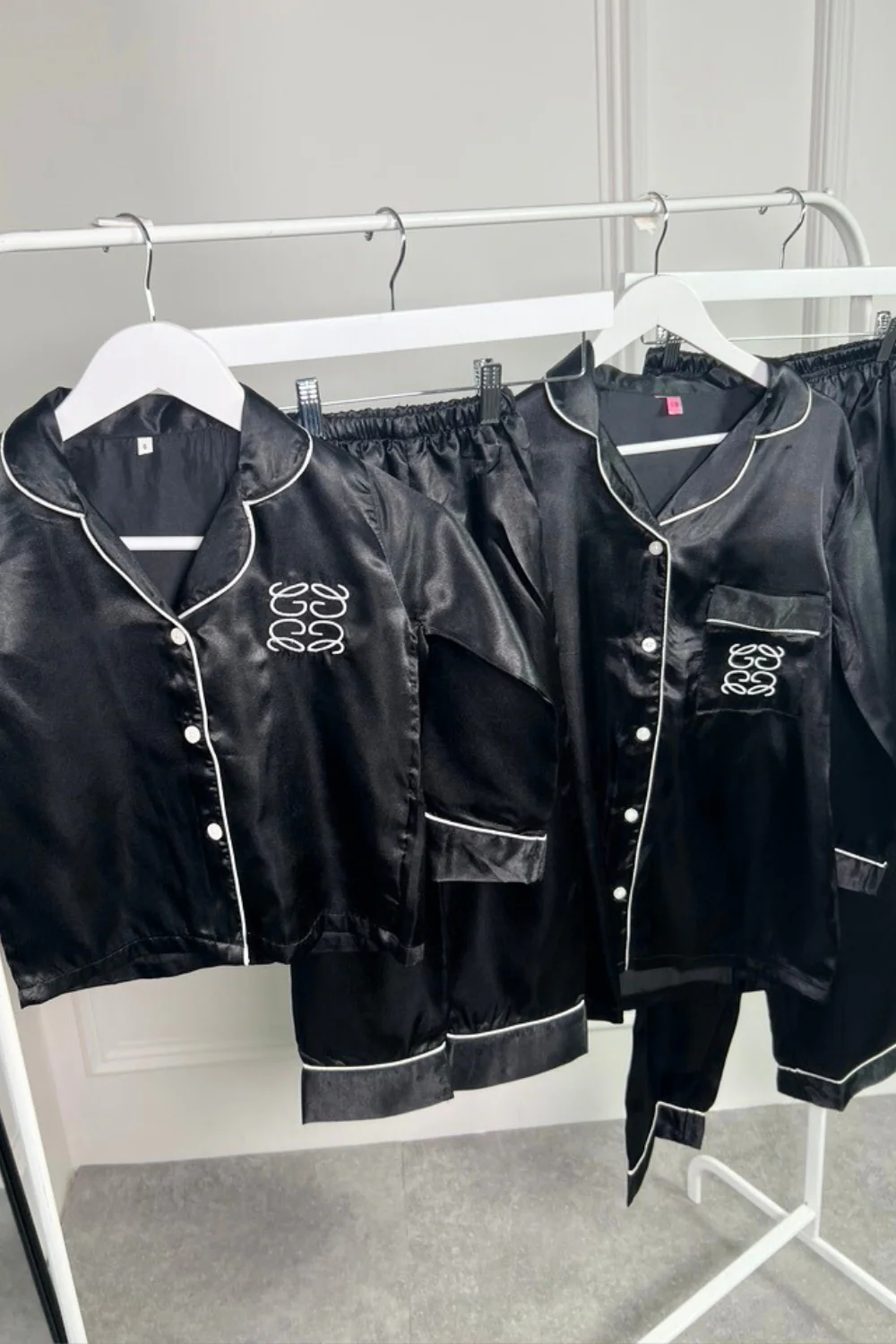Mini Gege Black Satin embroidered Pyjamas - Image 2