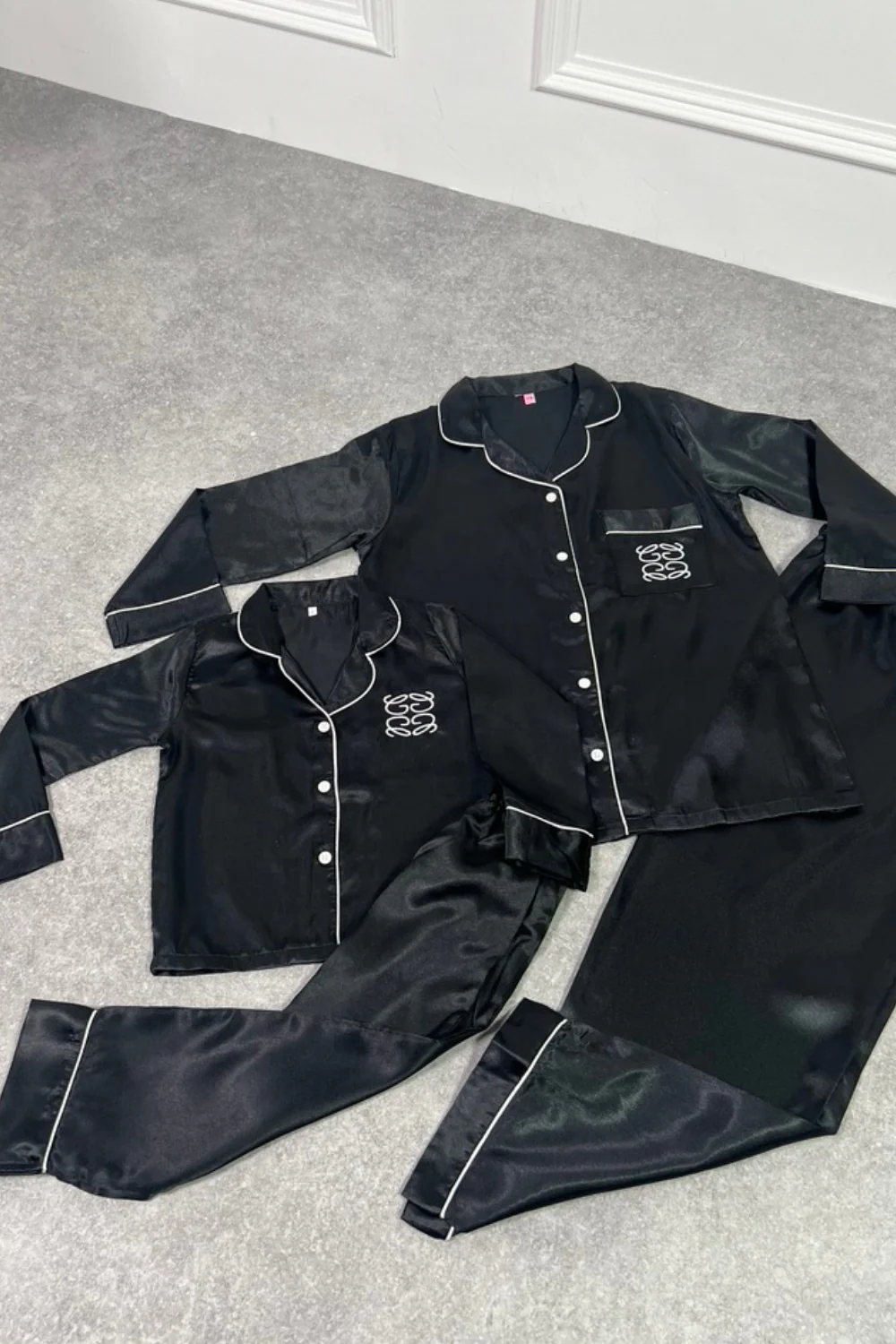 Mini Gege Black Satin embroidered Pyjamas - Image 3