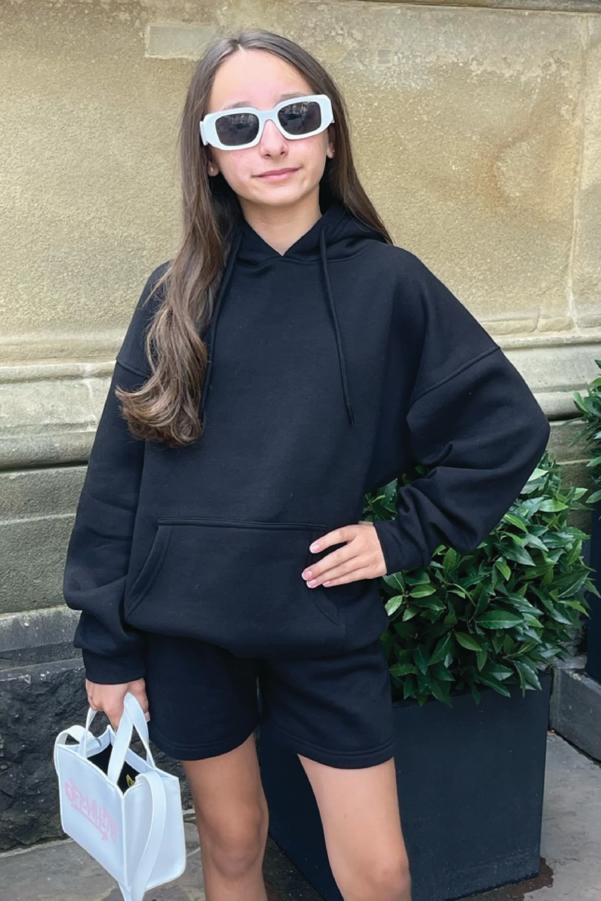 Mini Glamify black essential hoodie shorts loungewear set - Image 2