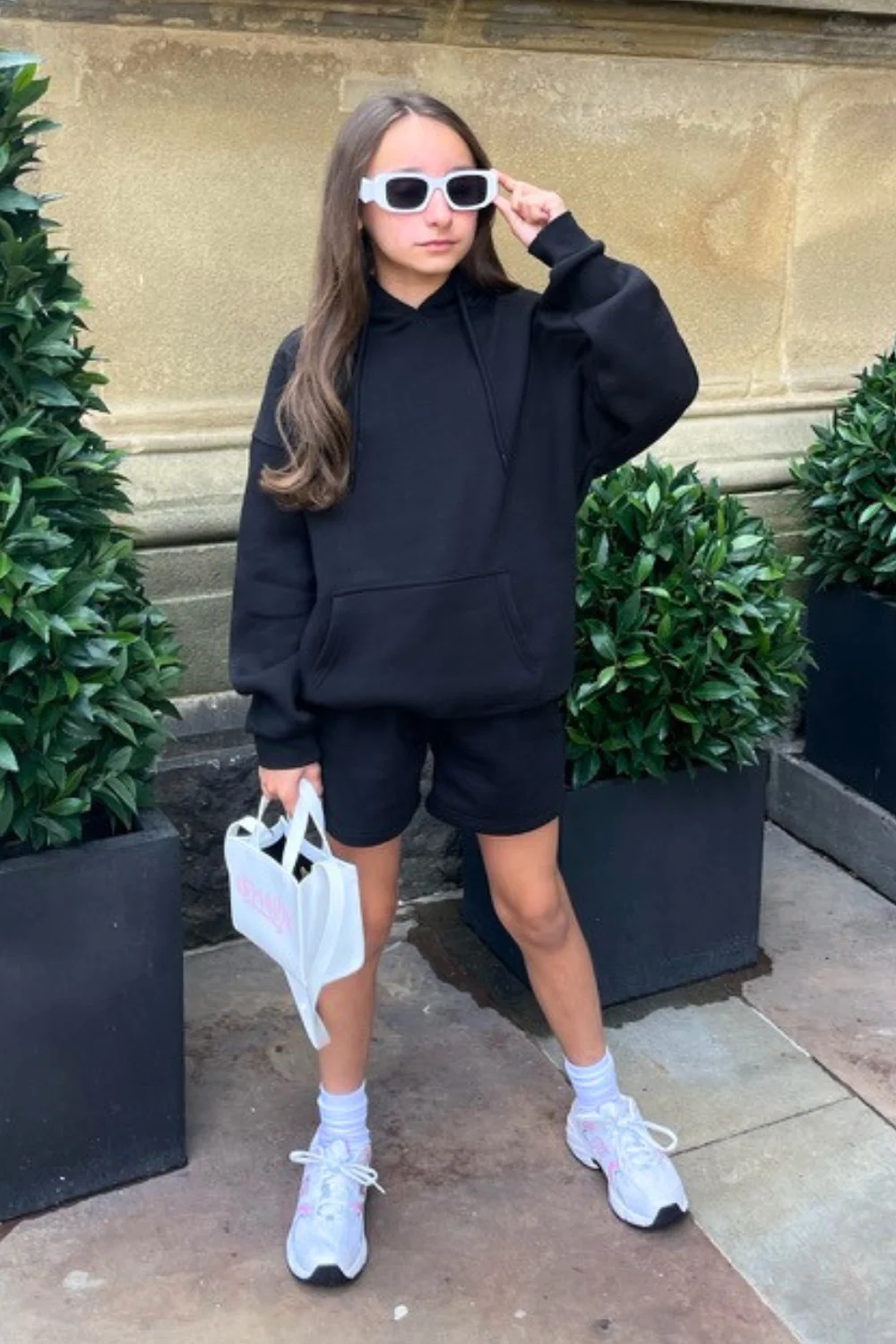 Mini Glamify black essential hoodie shorts loungewear set - Image 3
