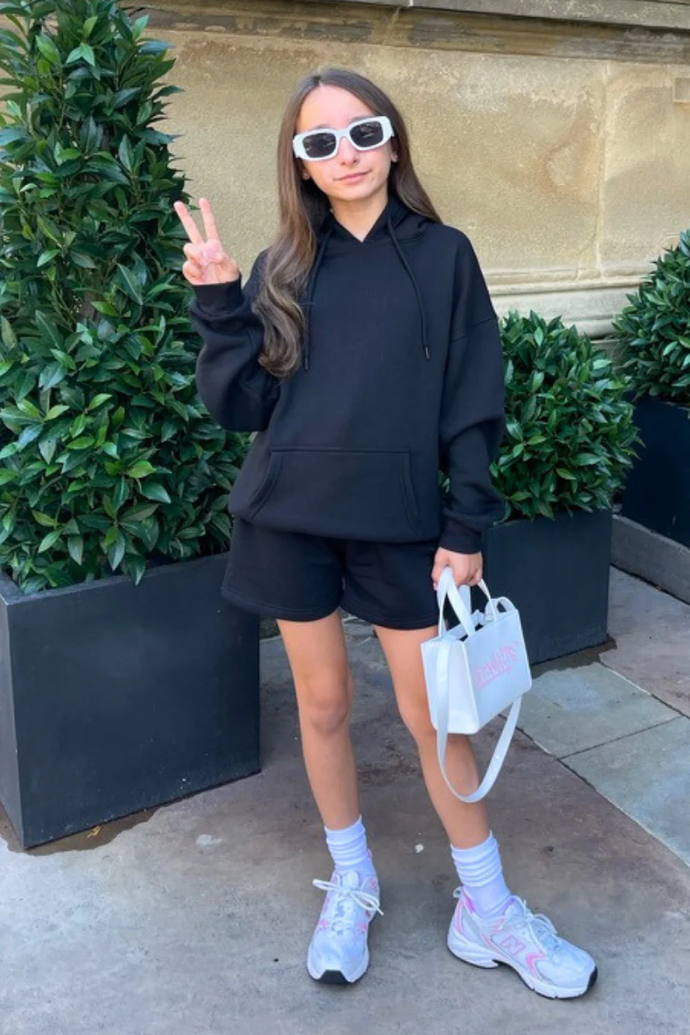 Mini Glamify black essential hoodie shorts loungewear set - Image 4