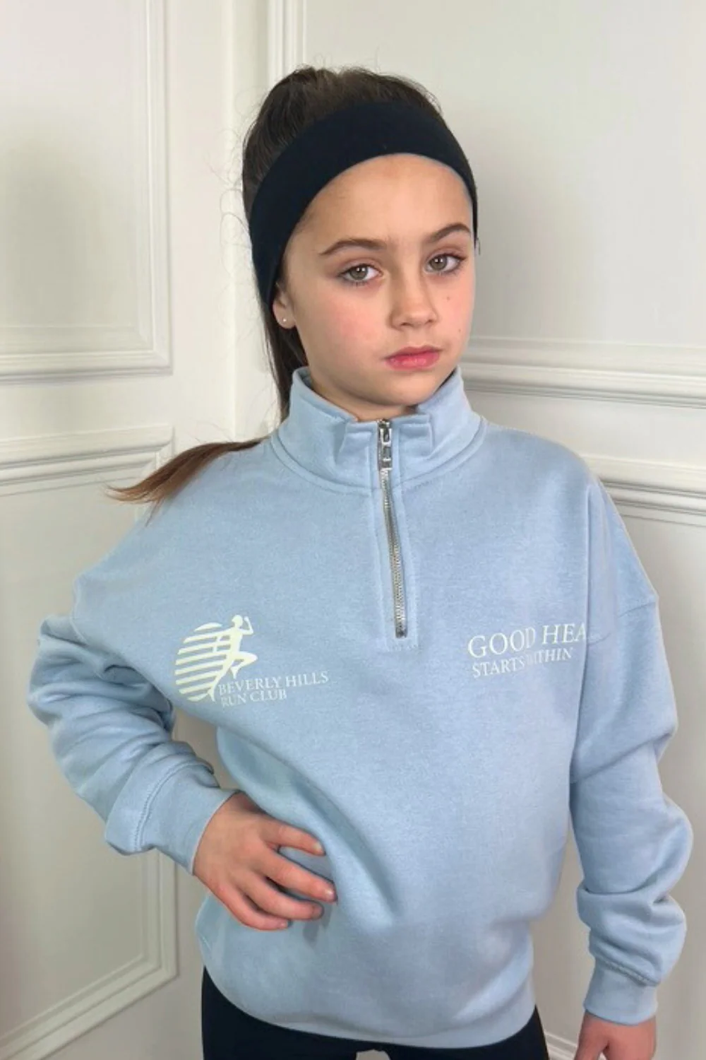 Mini Good health baby blue printed 3/4 zip sweater loungewear - Image 2