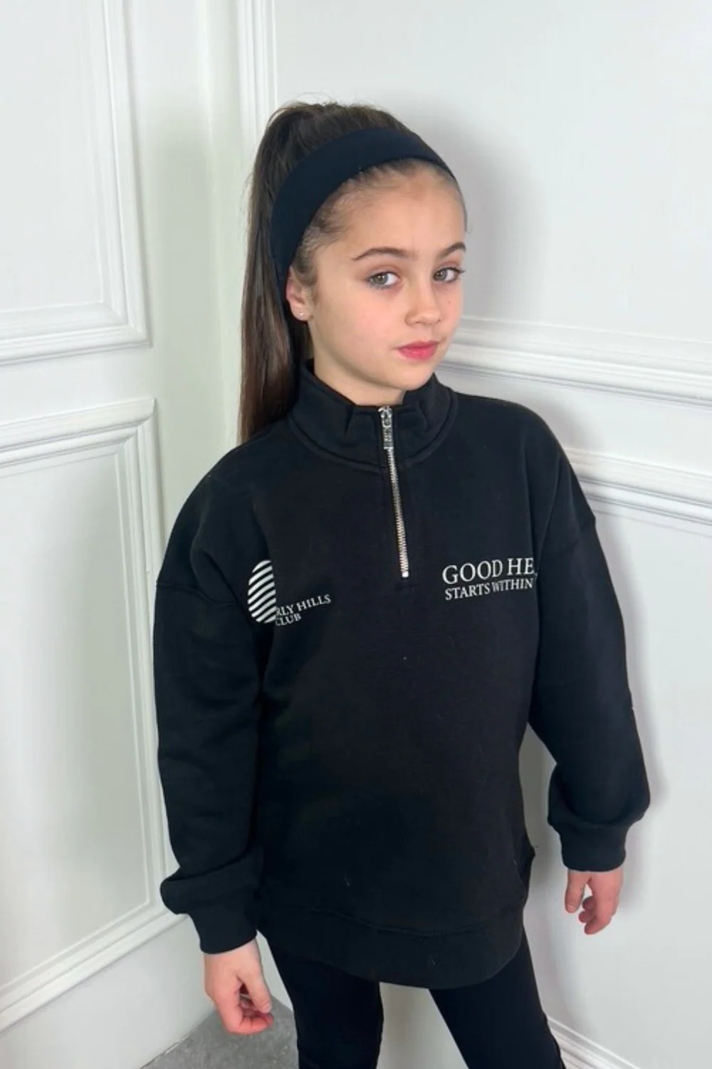Mini Good health black printed 3/4 zip sweater loungewear - Image 2