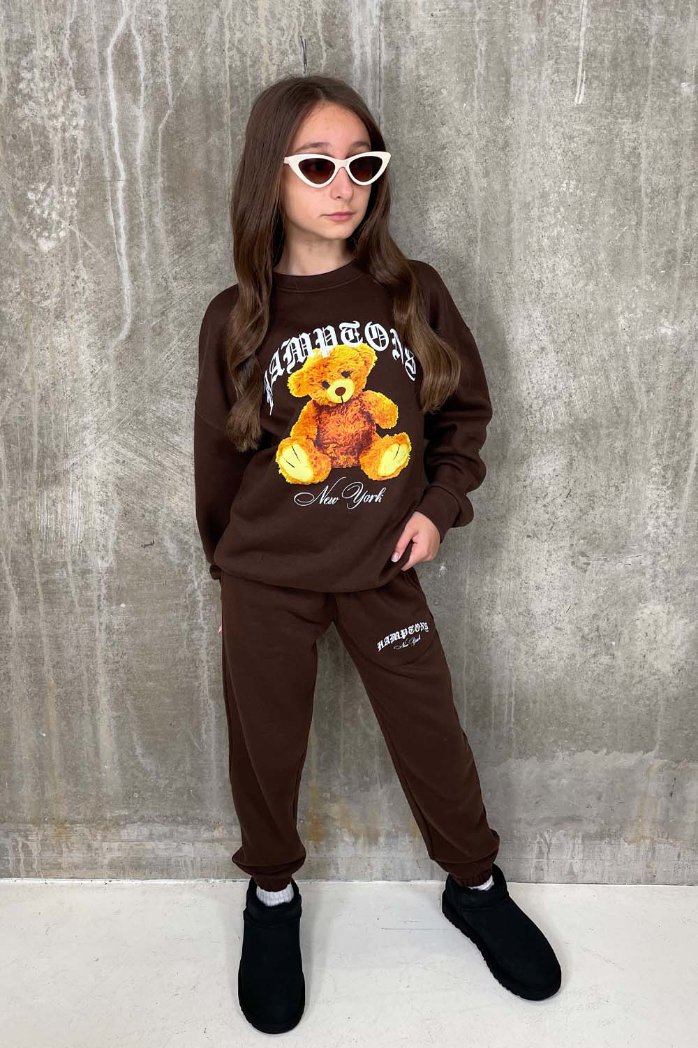 Mini Hamptons Teddy chocolate sweater loungewear set