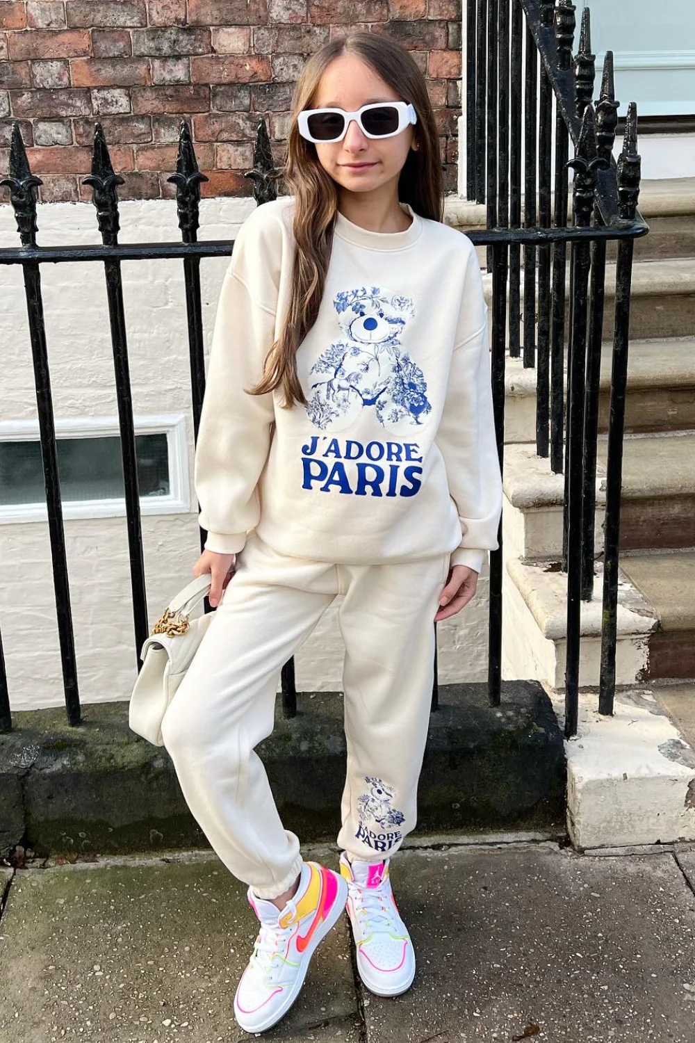 Mini Jadore Paris blue floral teddy printed sweater loungewear set - Image 2