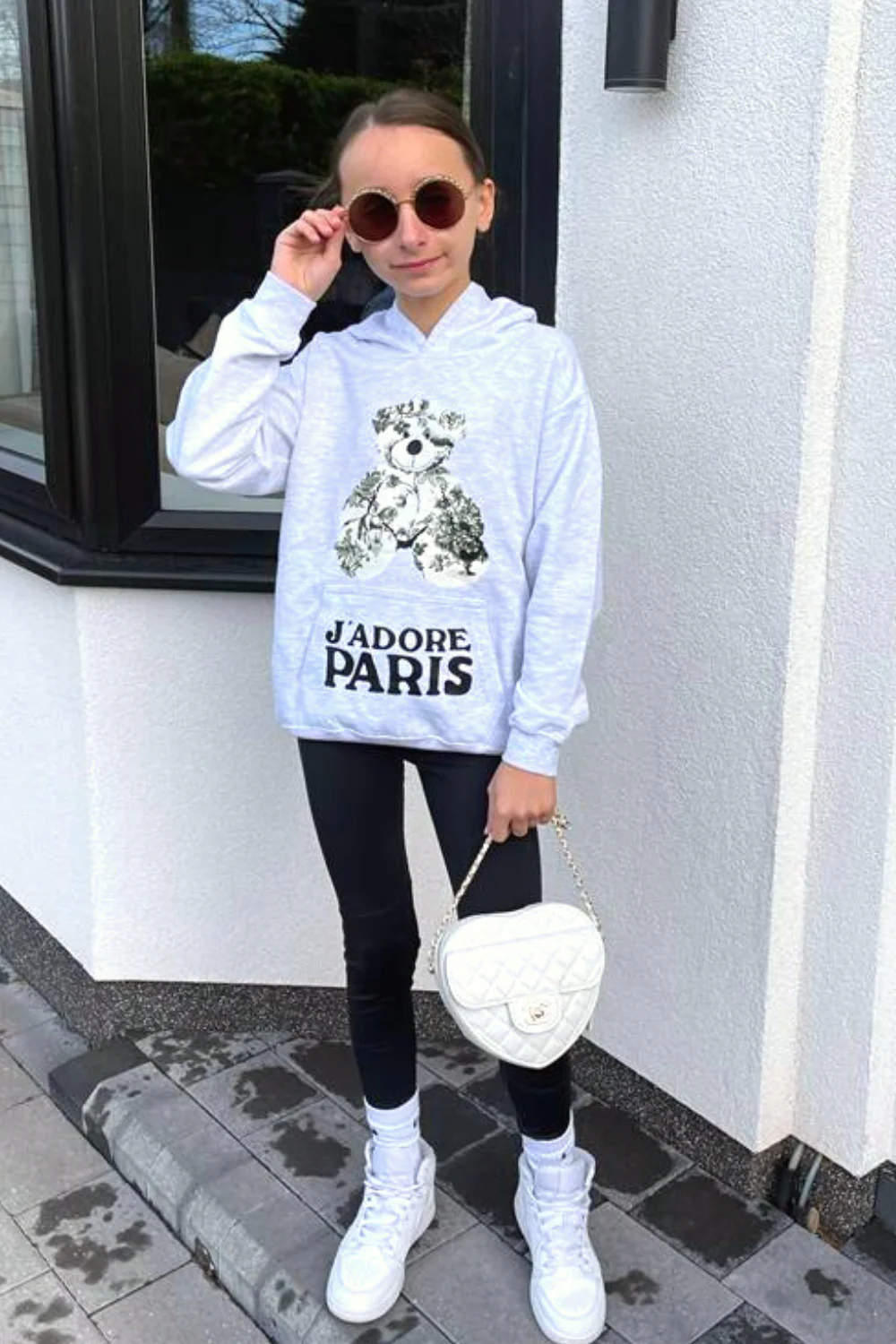 Mini jadore paris teddy grey printed hoodie