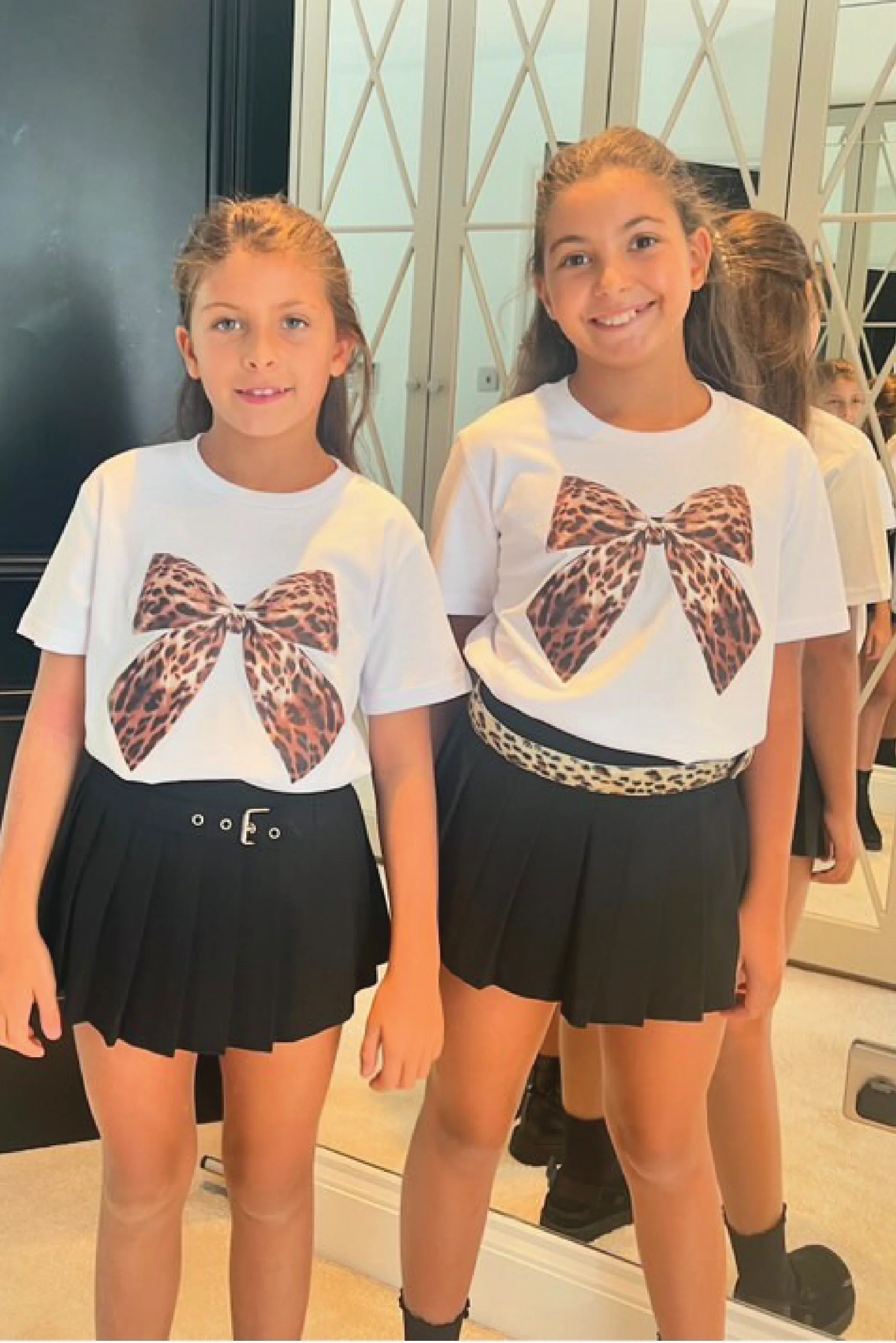 Mini leopard bow white printed t-shirt
