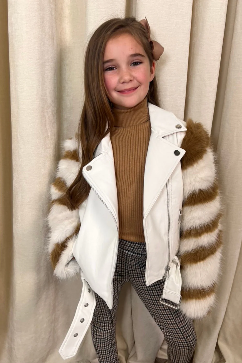 Mini Lila beige faux fur leather jacket - Image 2