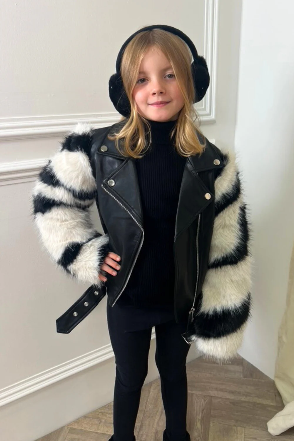 Mini Lila black faux fur leather jacket - Image 2