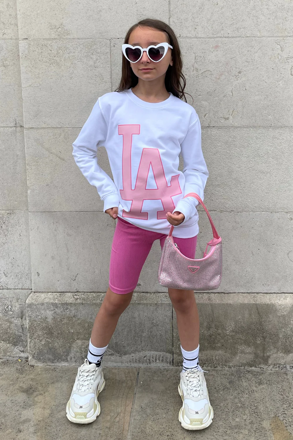 Mini los angeles pink printed white sweater