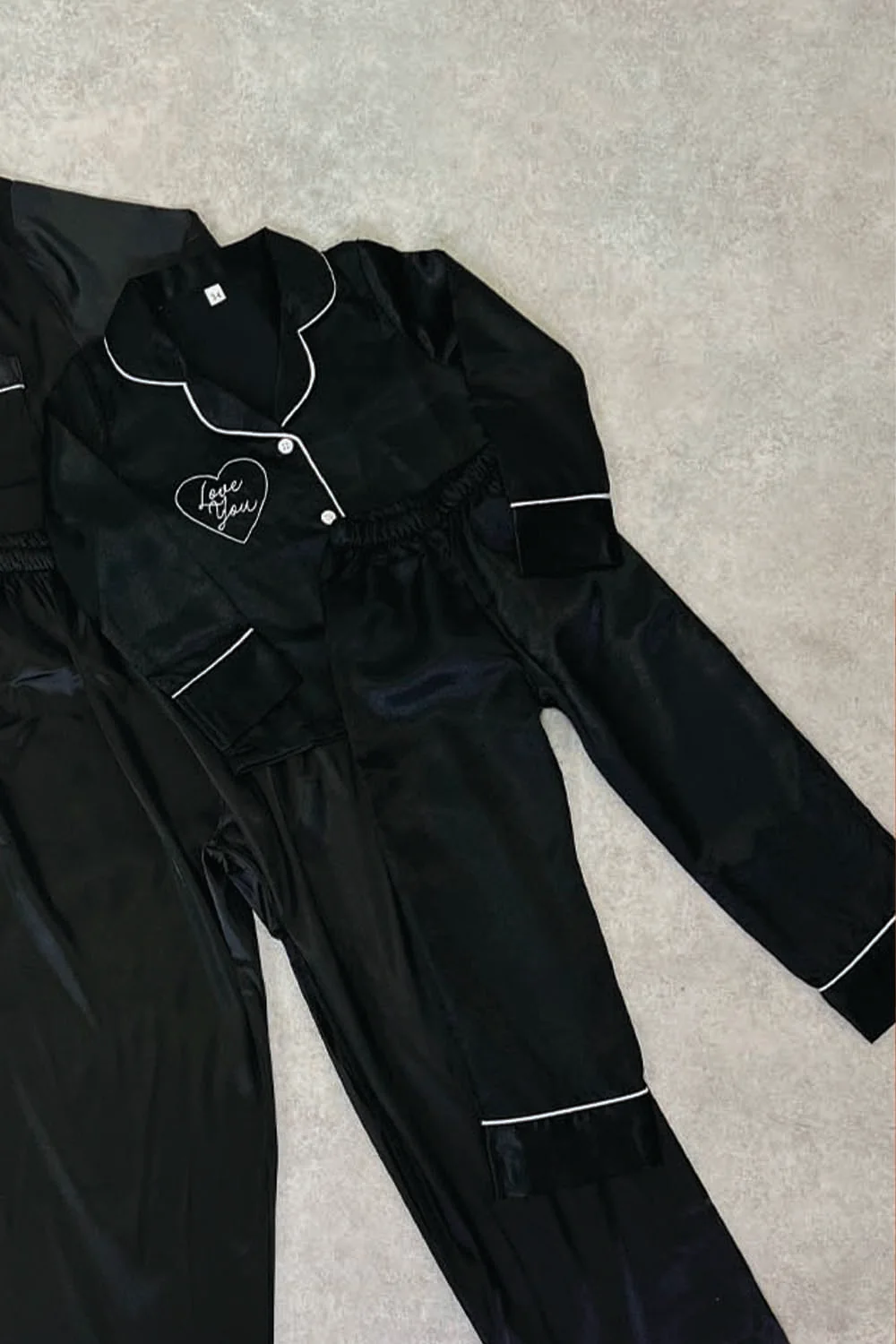 Mini Love you black satin embroidered pyjamas - Image 2