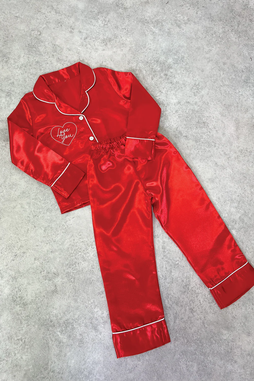 Mini Love you red satin embroidered pyjamas - Image 3