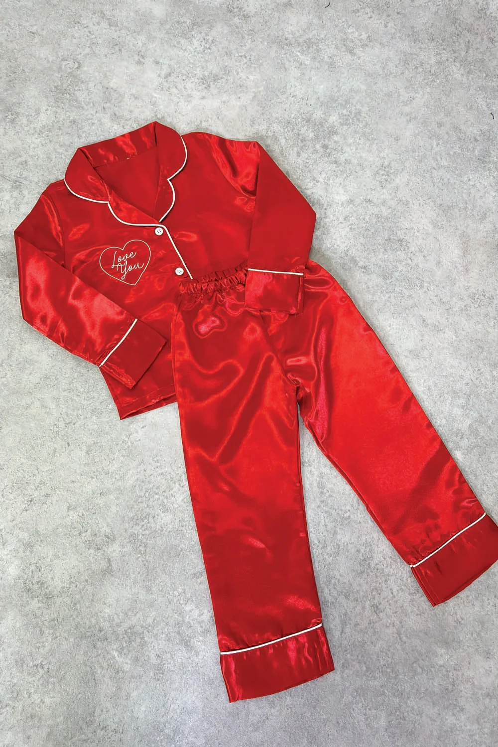 Mini Love you red satin embroidered pyjamas - Image 4
