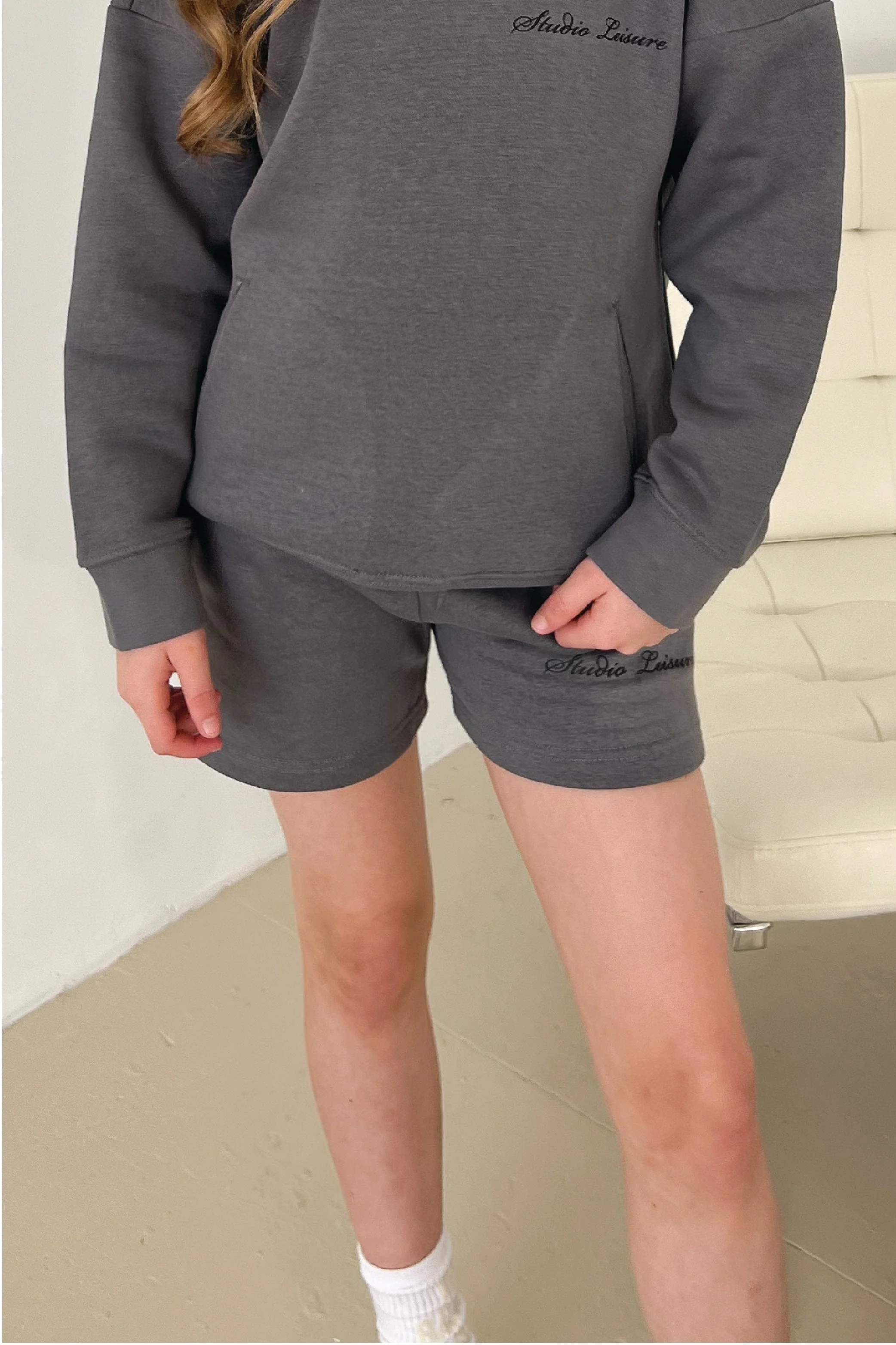 Mini studio leisure steel grey cursive printed shorts