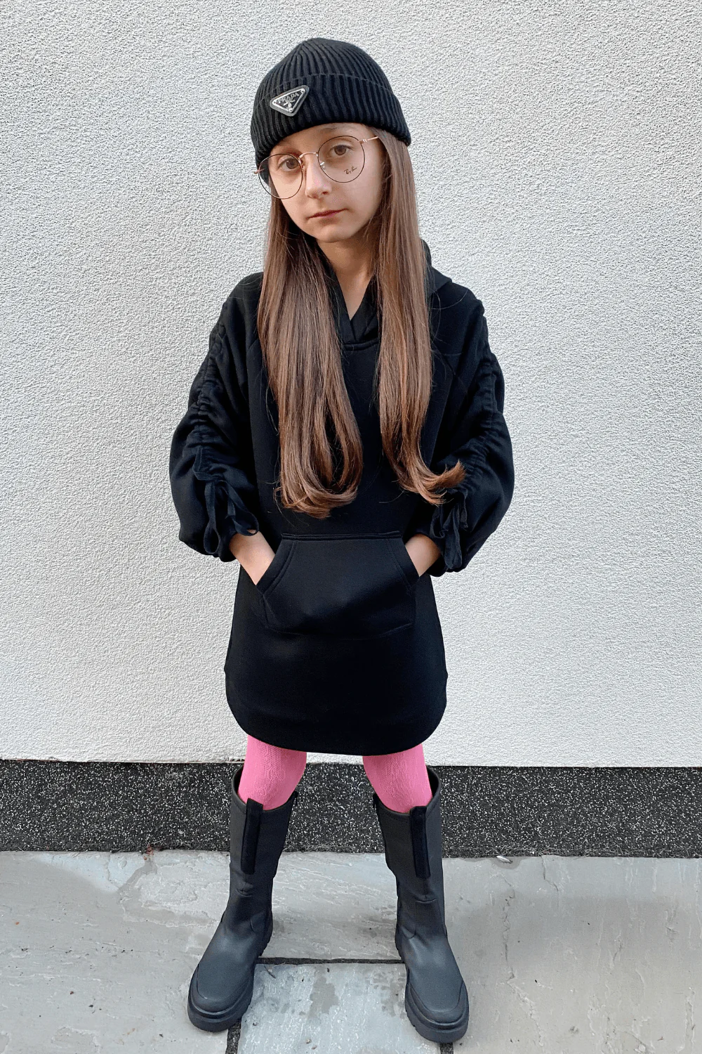 Mini LULU Black Rouched Tie Sleeve Hoodie - Image 3