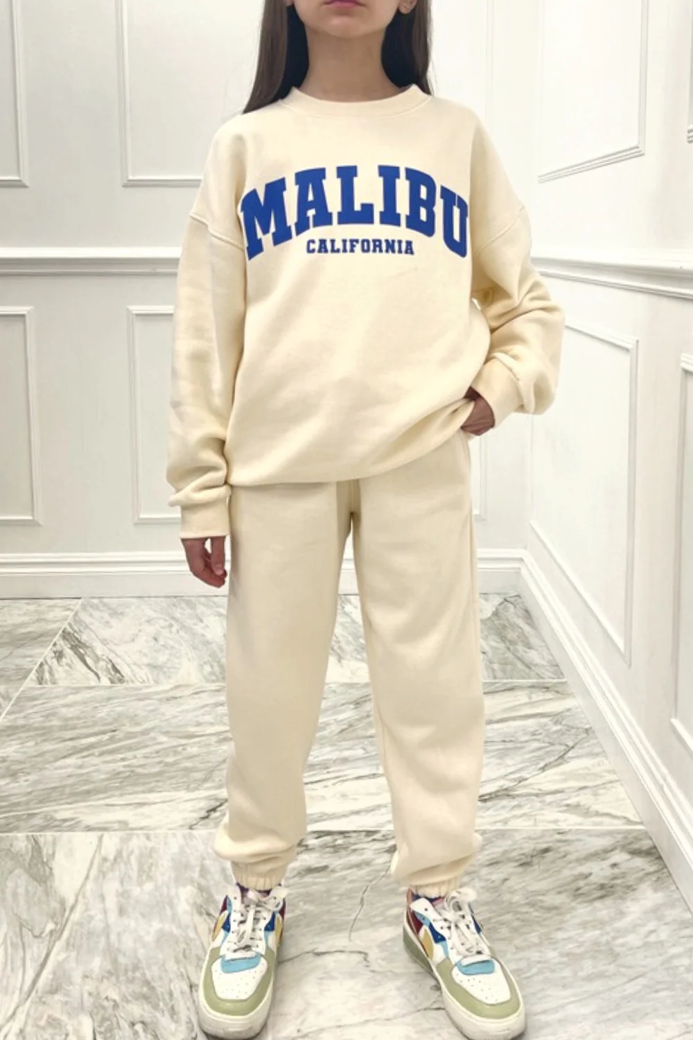 Mini Malibu blue & ecru oversized sweater loungewear set