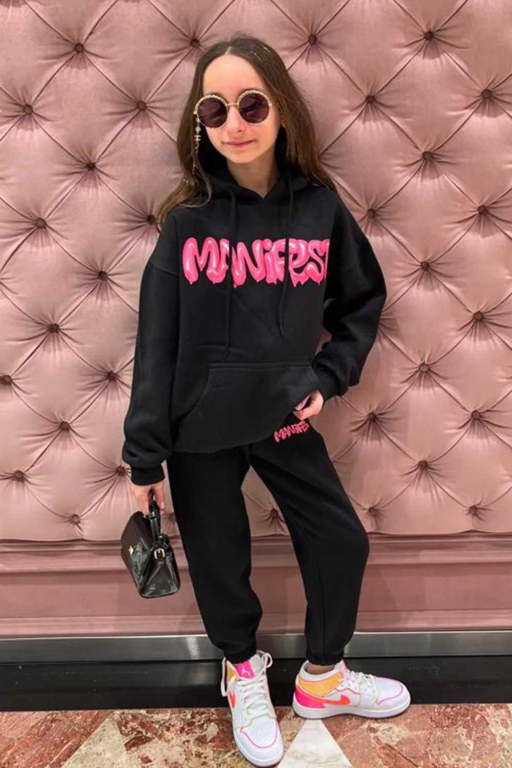 Mini manifest black oversized hoodie loungewear set
