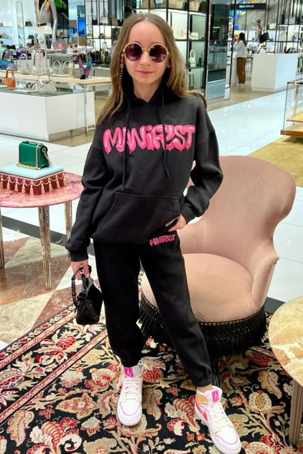 Mini manifest black oversized hoodie loungewear set - Image 2