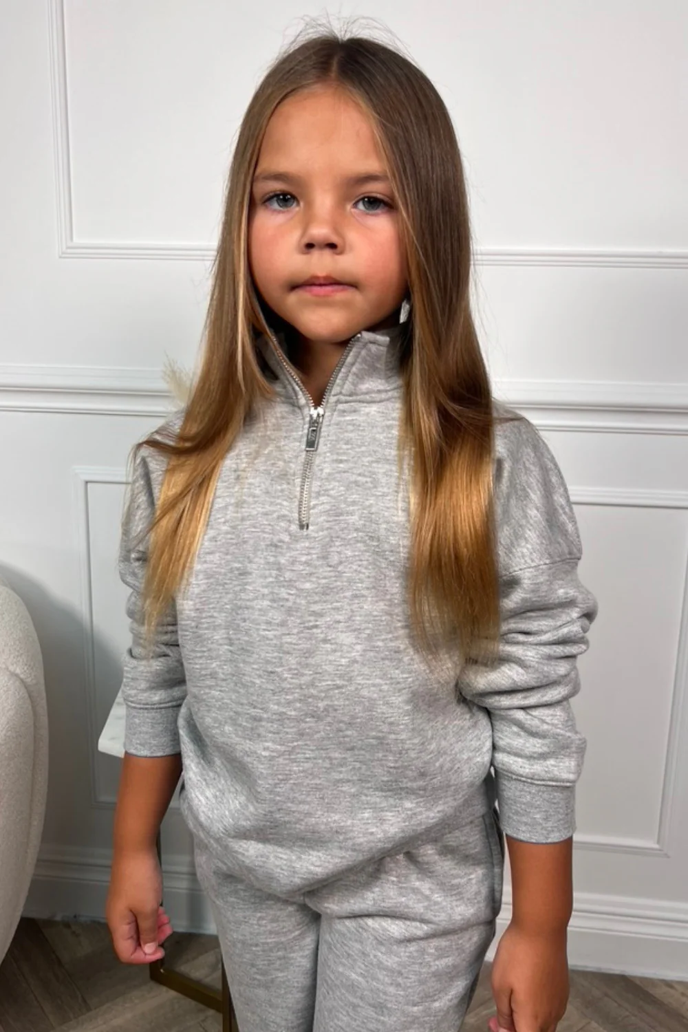 Mini Melange grey premium essential 3/4 zip sweater