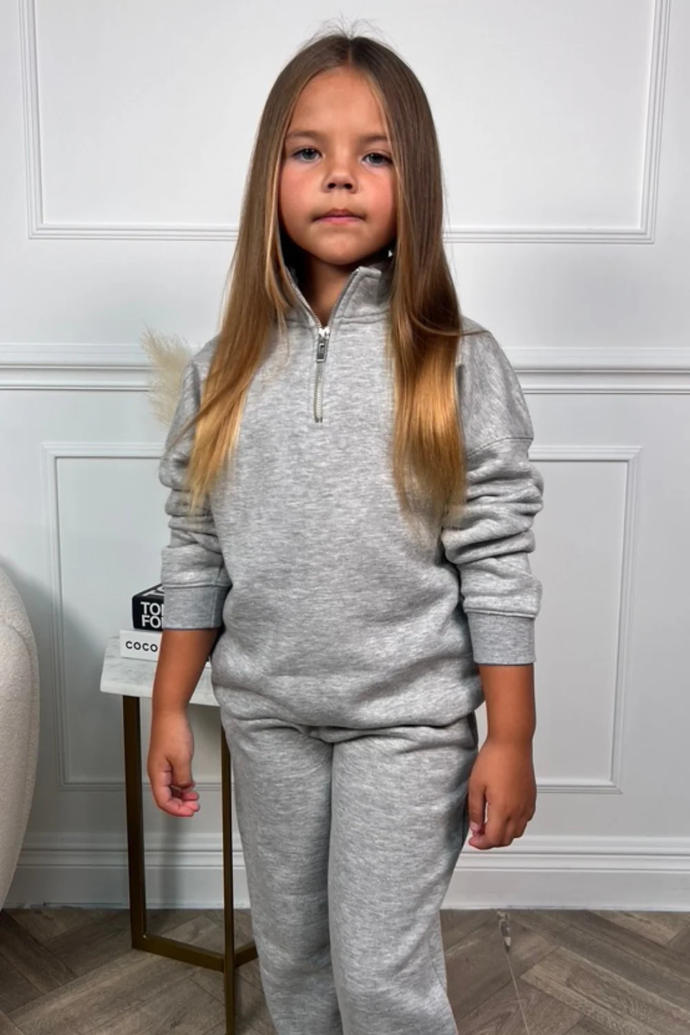 Mini Melange grey premium essential 3/4 zip sweater - Image 2