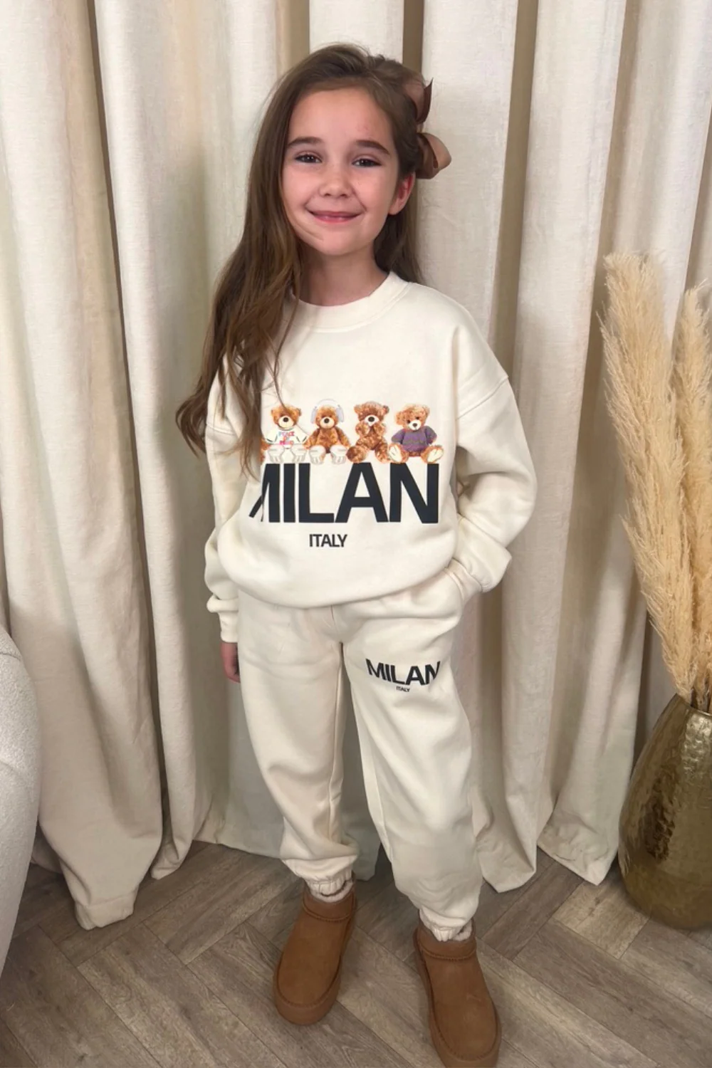 Mini Milan teddy ecru printed sweater joggers loungewear - Image 3