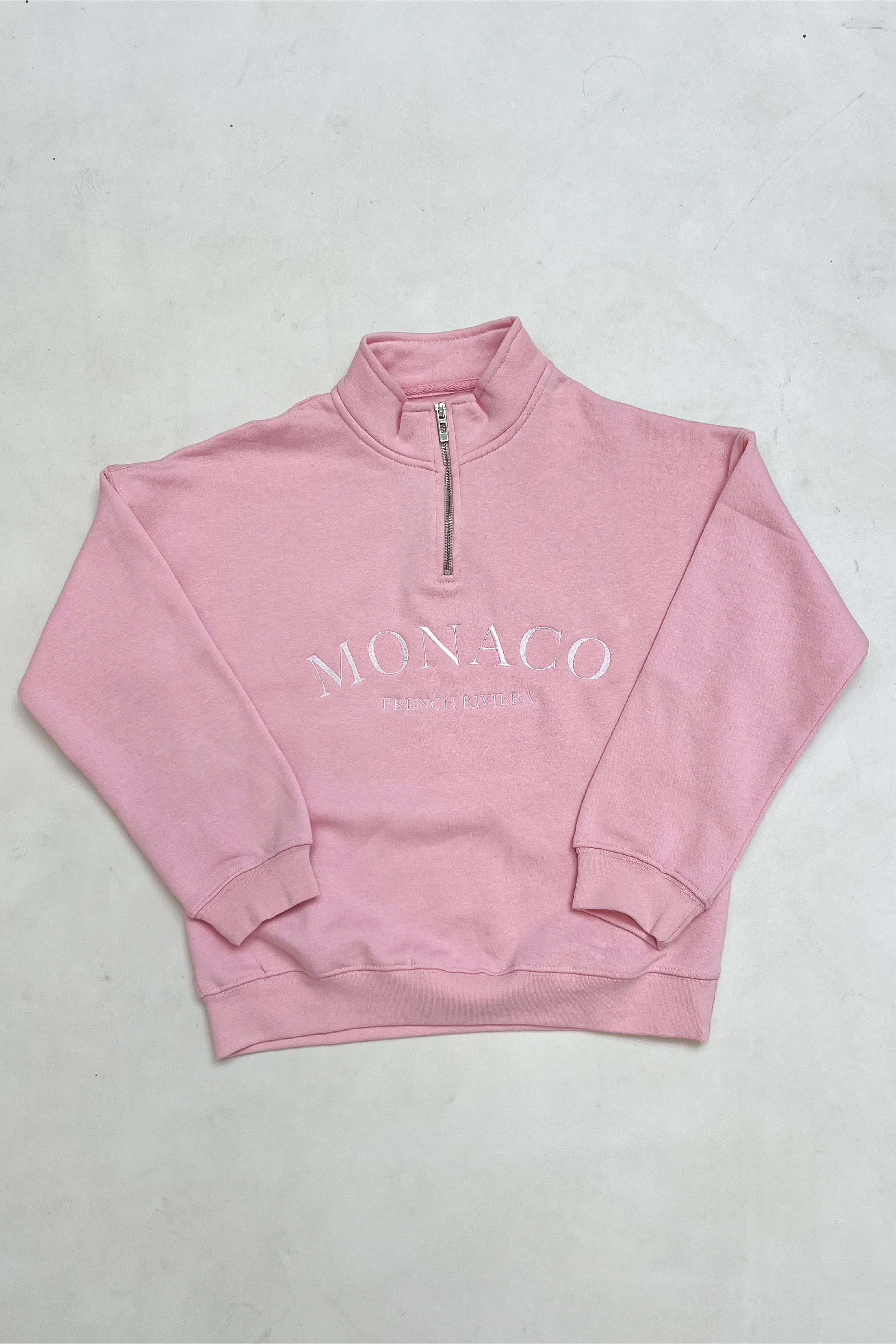 Mini monaco baby pink embroidered 3/4 zip sweater
