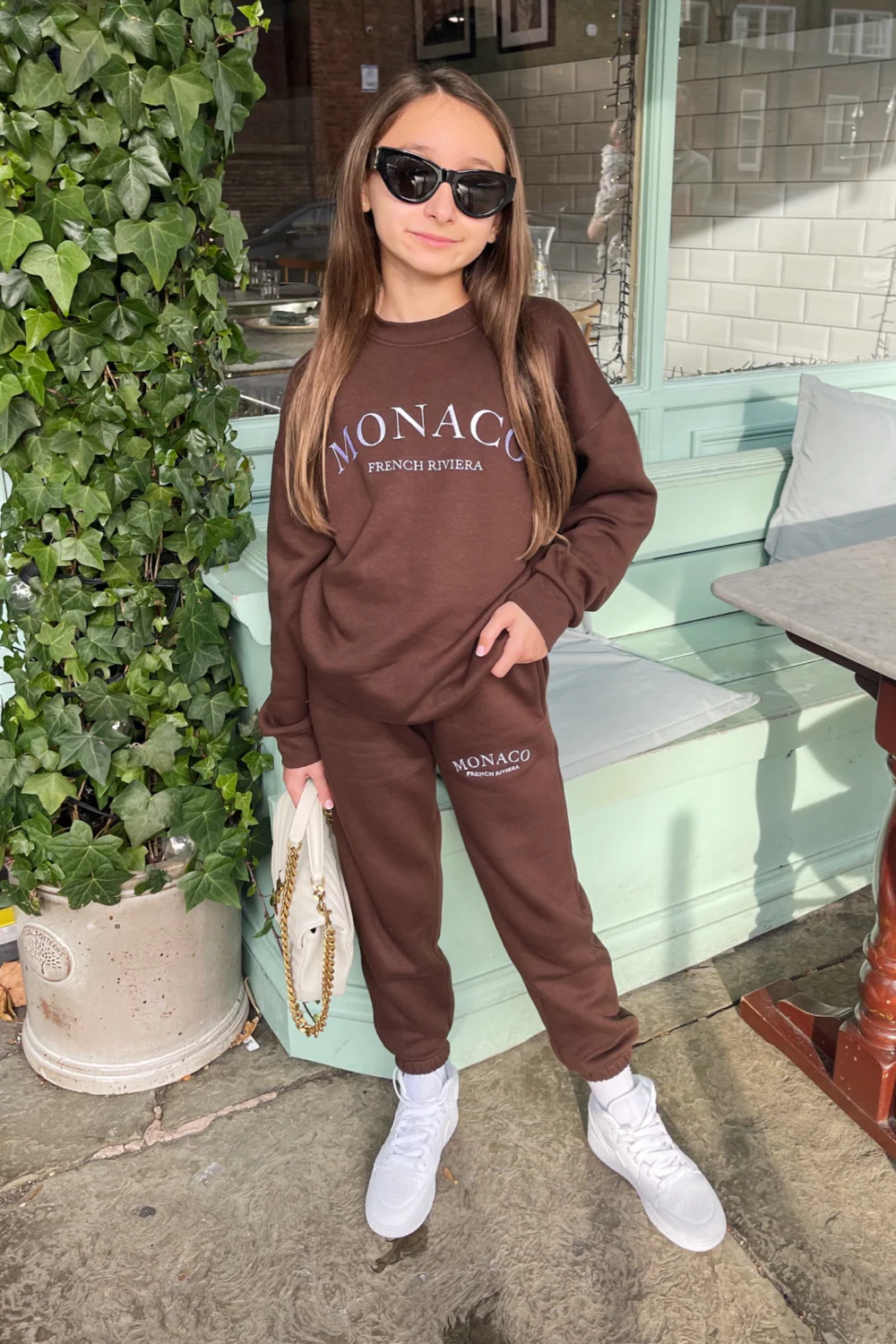 Mini Monaco chocolate oversized embroidered sweater loungewear set