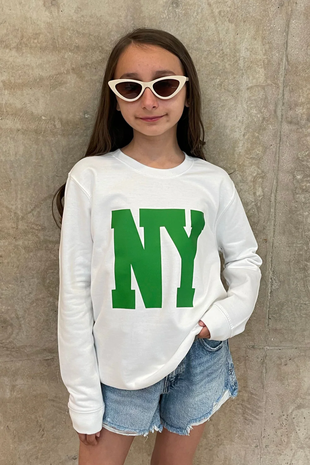 Mini new york green printed white sweater