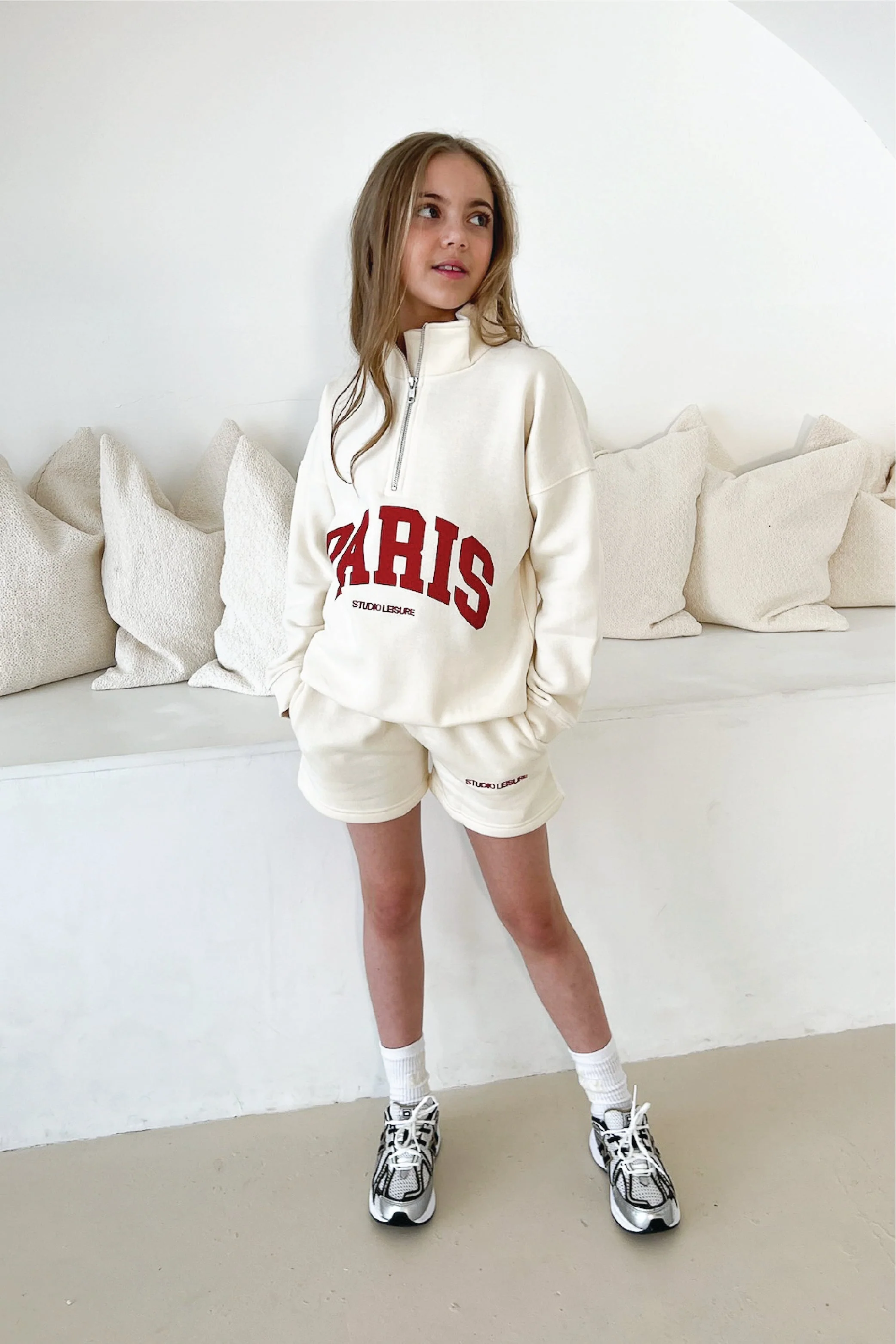 Mini Paris ecru printed 3/4 zip sweater - Image 3