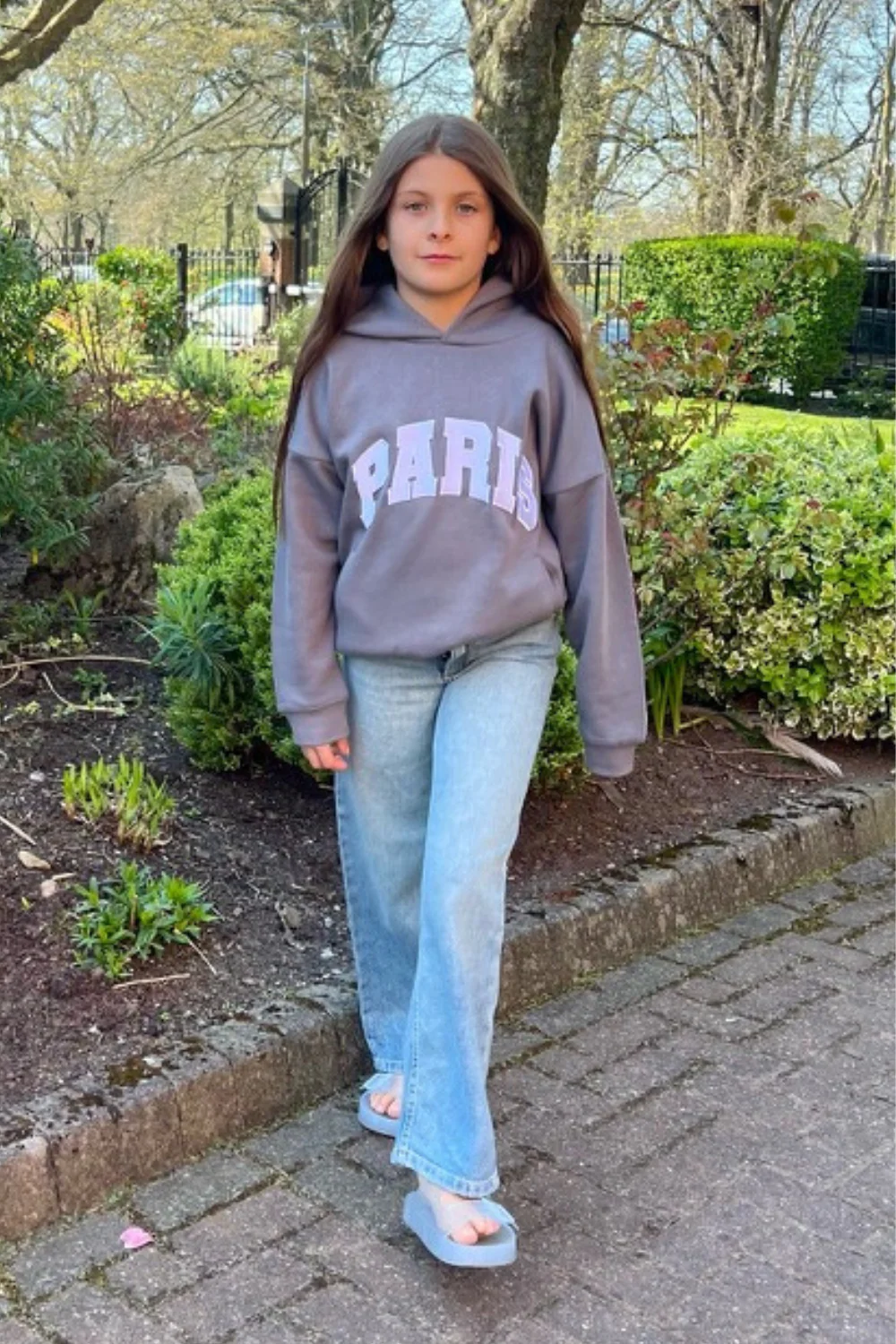 Mini Paris steel grey embroidered hoodie - Image 2