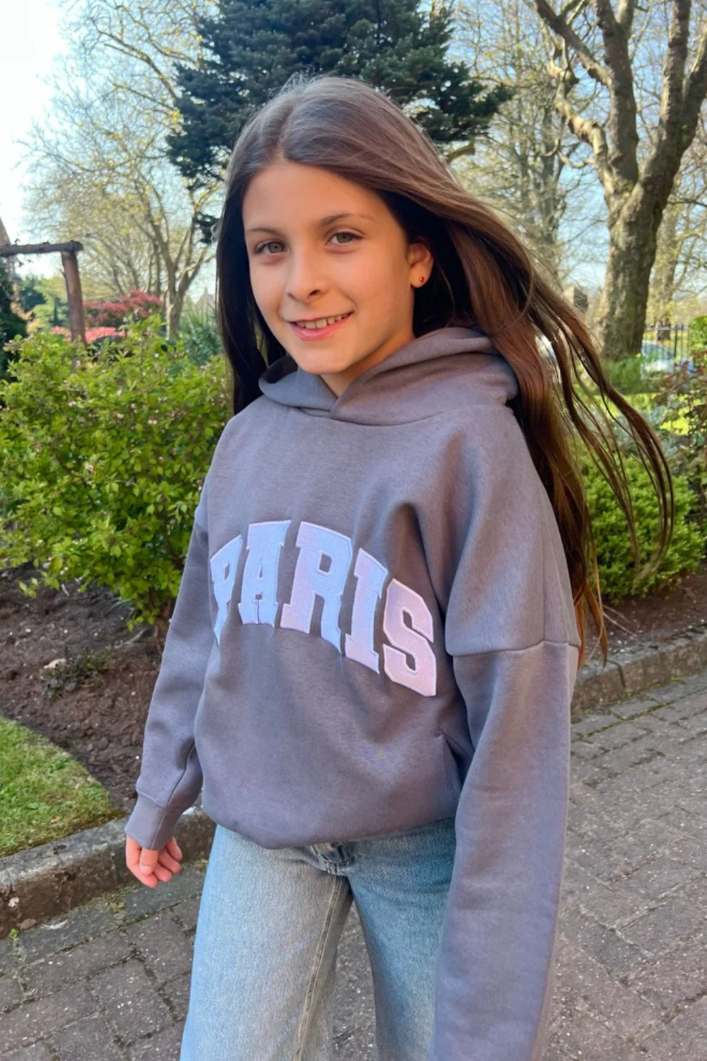 Mini Paris steel grey embroidered hoodie - Image 3