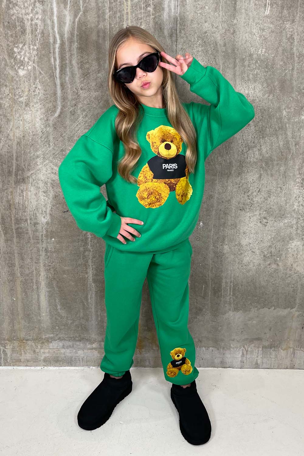 Mini paris Tee Teddy green sweater loungewear set - Image 3