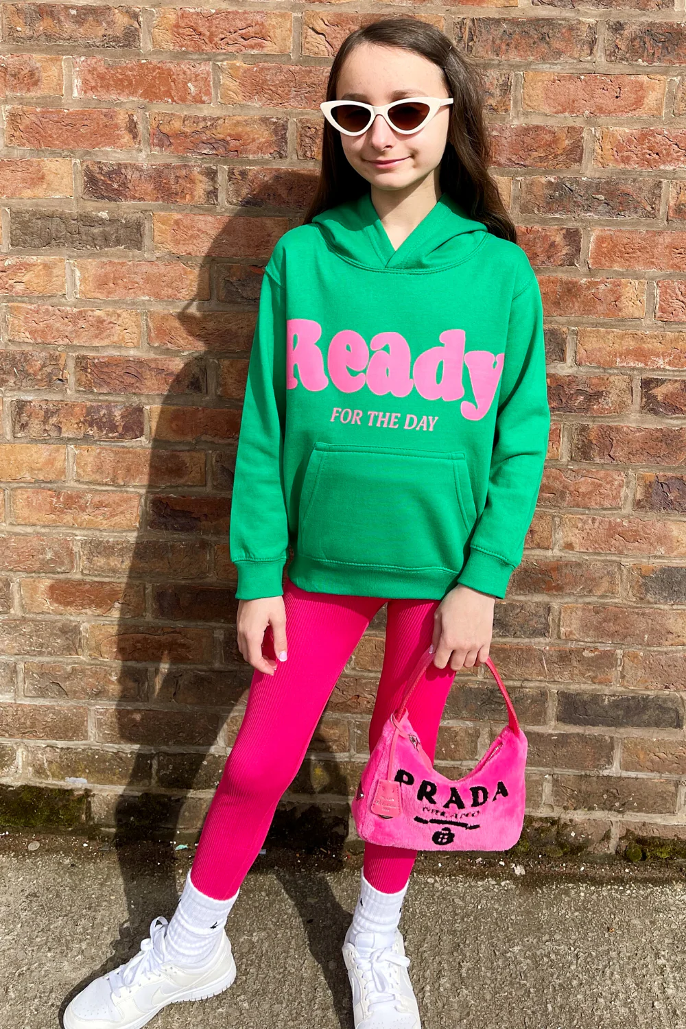 Mini ready for the day green printed kids hoodie - Image 2
