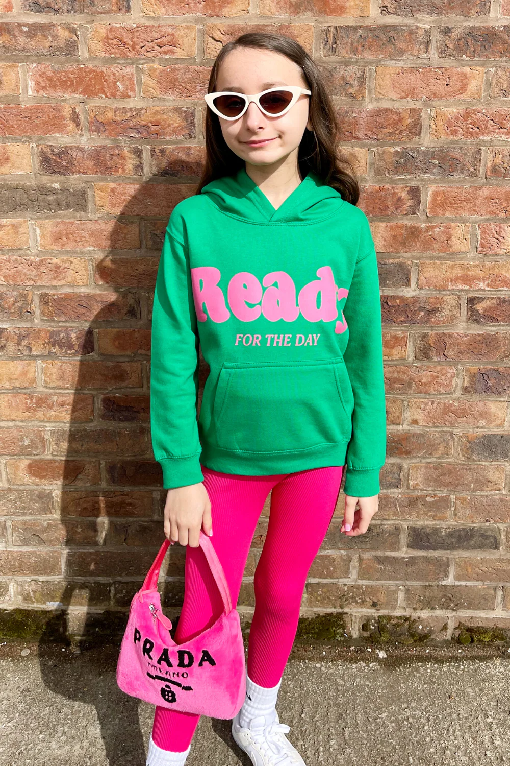 Mini ready for the day green printed kids hoodie - Image 3